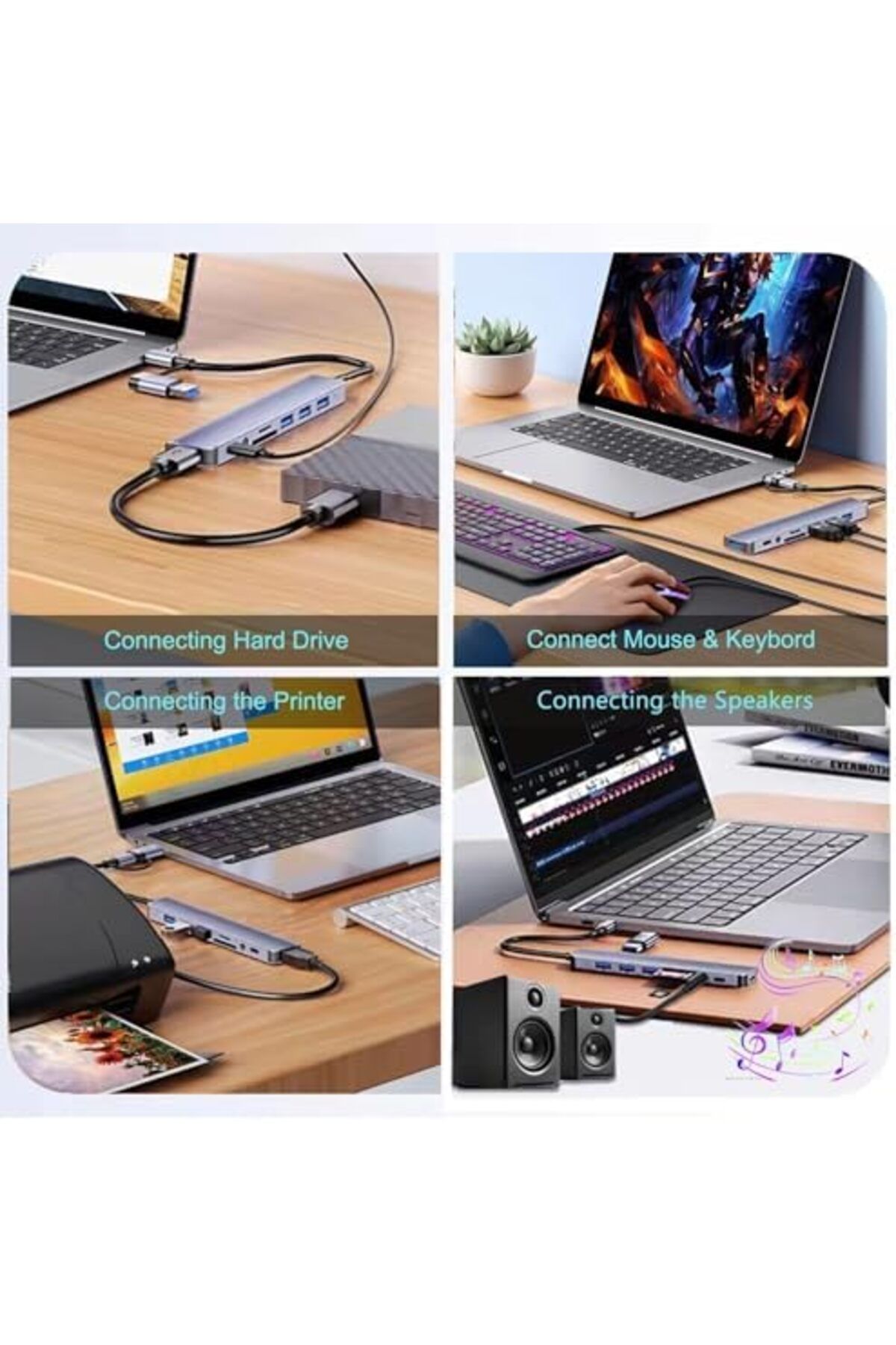 Generic-USB Splitter 8-in-1, USB C Hub, USB Extender with 4 USB Port 1 USBC Jack TF/SD Card Reader 6