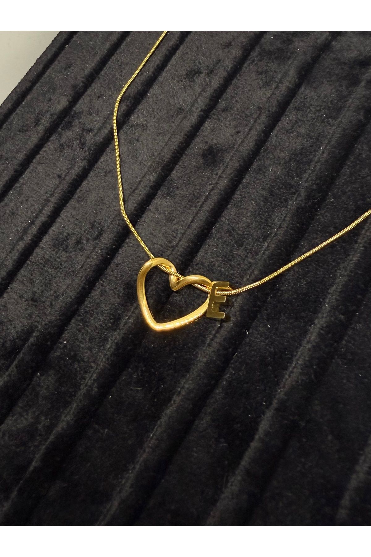 Gulsah's Store Çelik gold minimalist kalpli harfli kolye