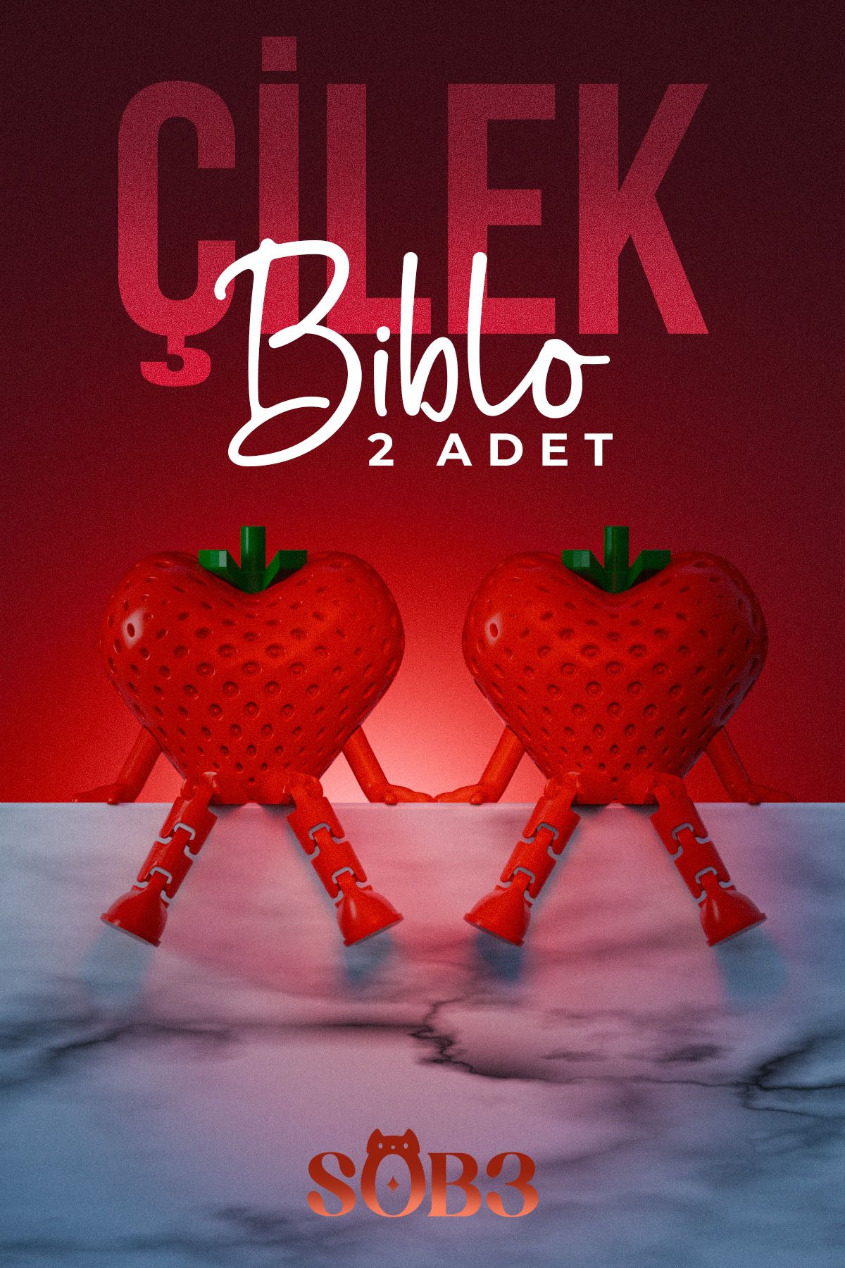 sob3studio Çilek Biblo 2 Adet