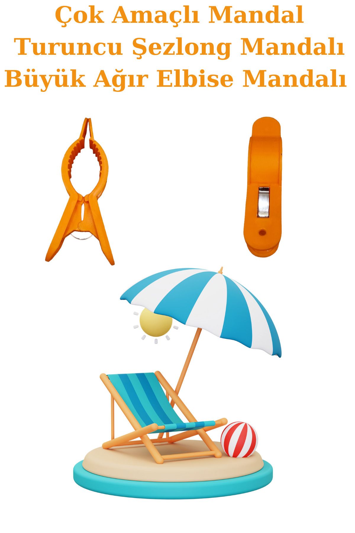 AboutThePerfect Turuncu Çok Amaçlı Büyük Boy Plaj Havlu Mandalı 8'li Set