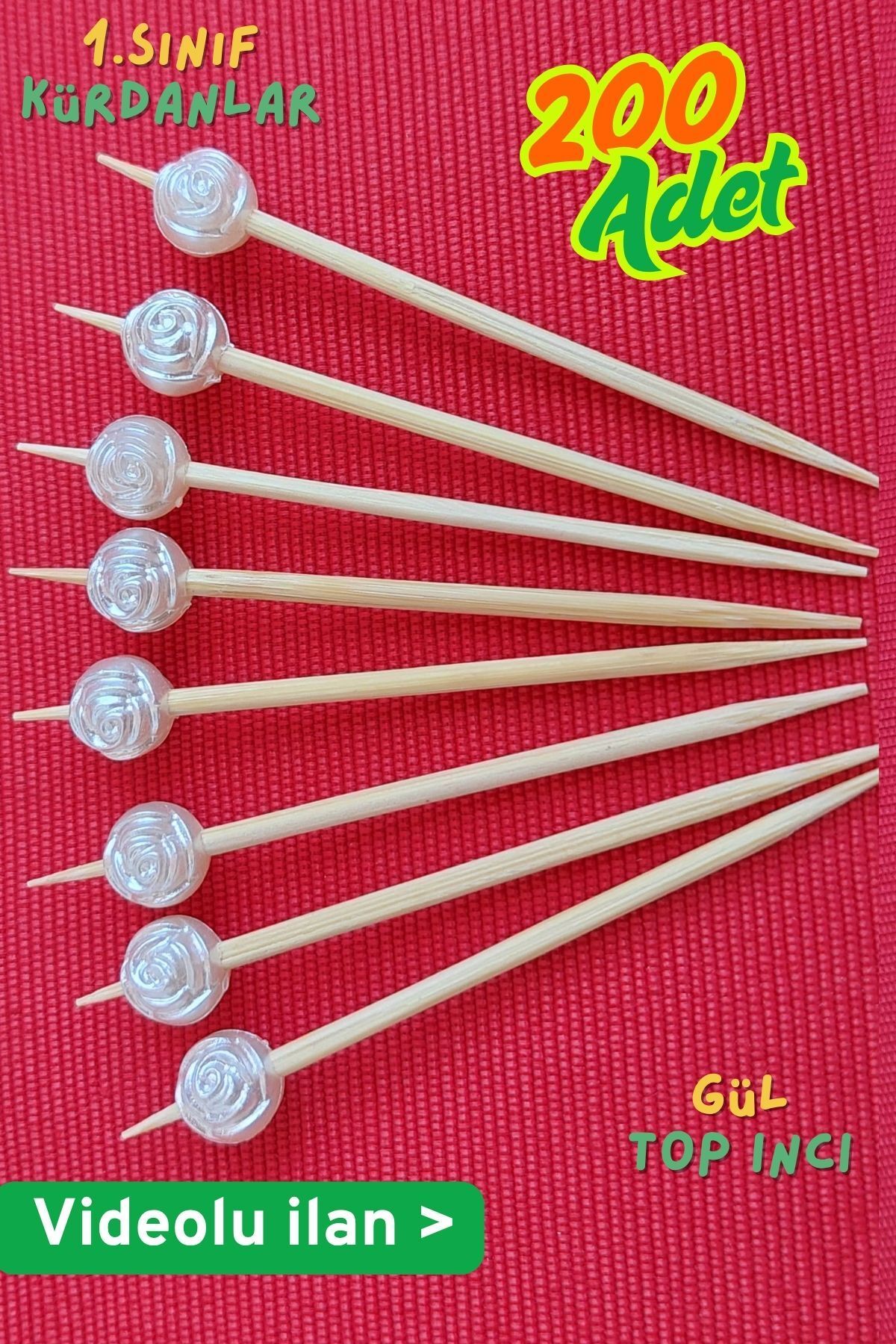 Armashine 200 Adet Dekoratif Gül Top İnci Süslü Pasta Kürdanı -6,5CM Nişan Söz incili Süslü Kurdan Gül Boncuk