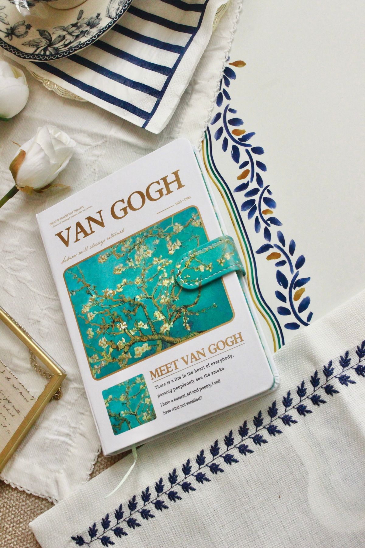 Nova Crafts Beyaz Sert Kapak Van Gogh Defter Badem Ağacı Van Gogh Defter Sert Kapaklı Mıknatıslı Defter