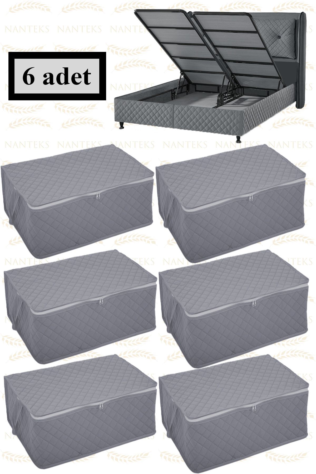 AboutThePerfect 6 Adet Kapitone Desenli Baza Altı Saklama Hurcu 60x40x22 (Antrasit)
