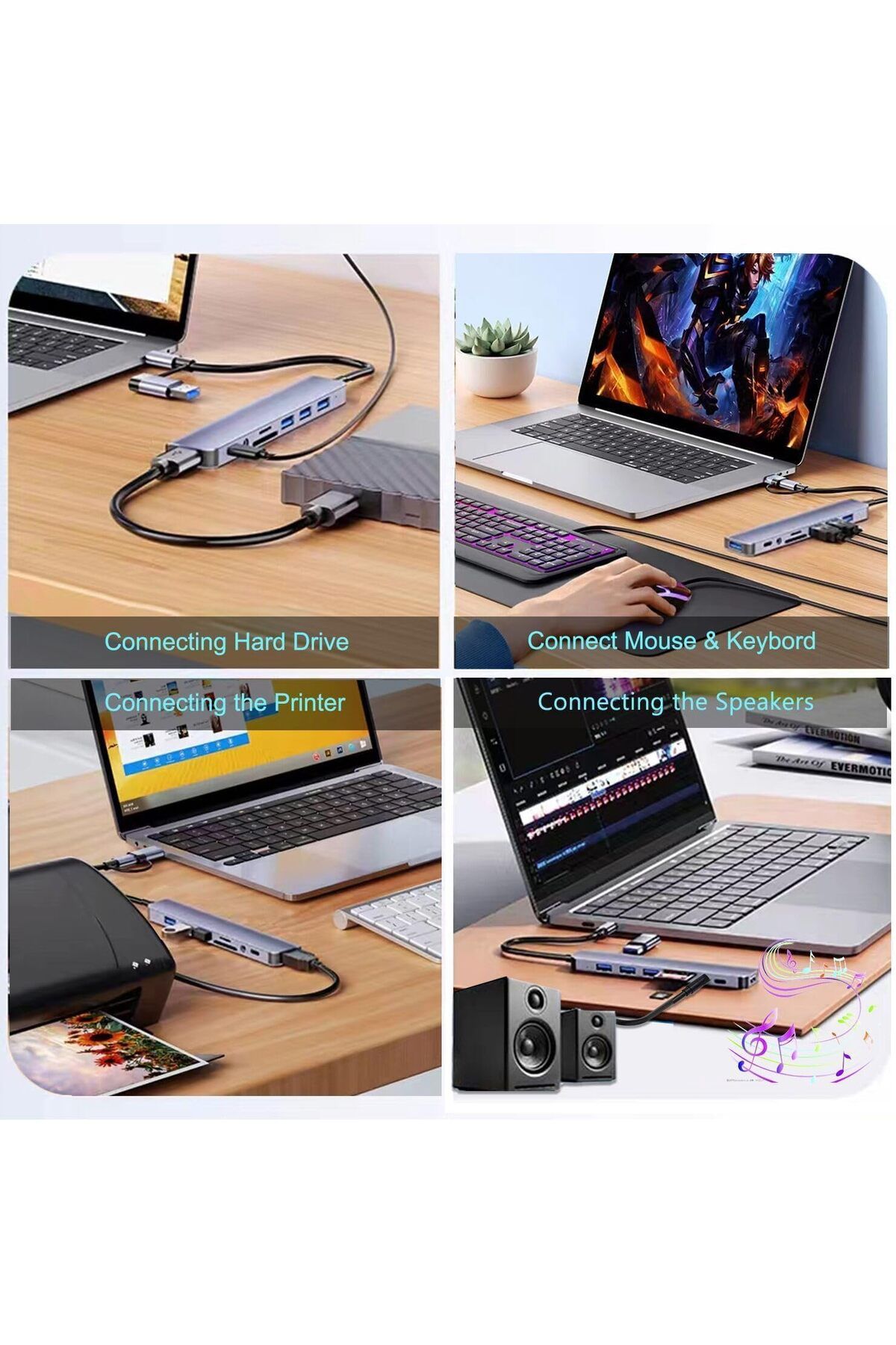 Generic-USB Splitter 8-in-1, USB C Hub, USB Extender with 4 USB Port 1 USBC Jack TF/SD Card Reader 5