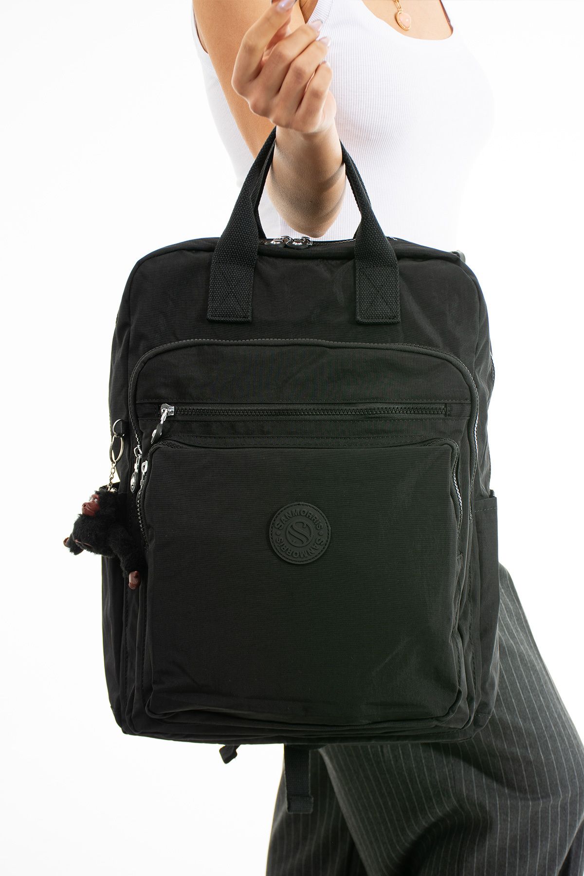 Elnara Unisex Suya Dayanıklı Krinkıl Kumaş Çok Gözlü Büyük Boy Laptop Okul ve Sırt Çantası