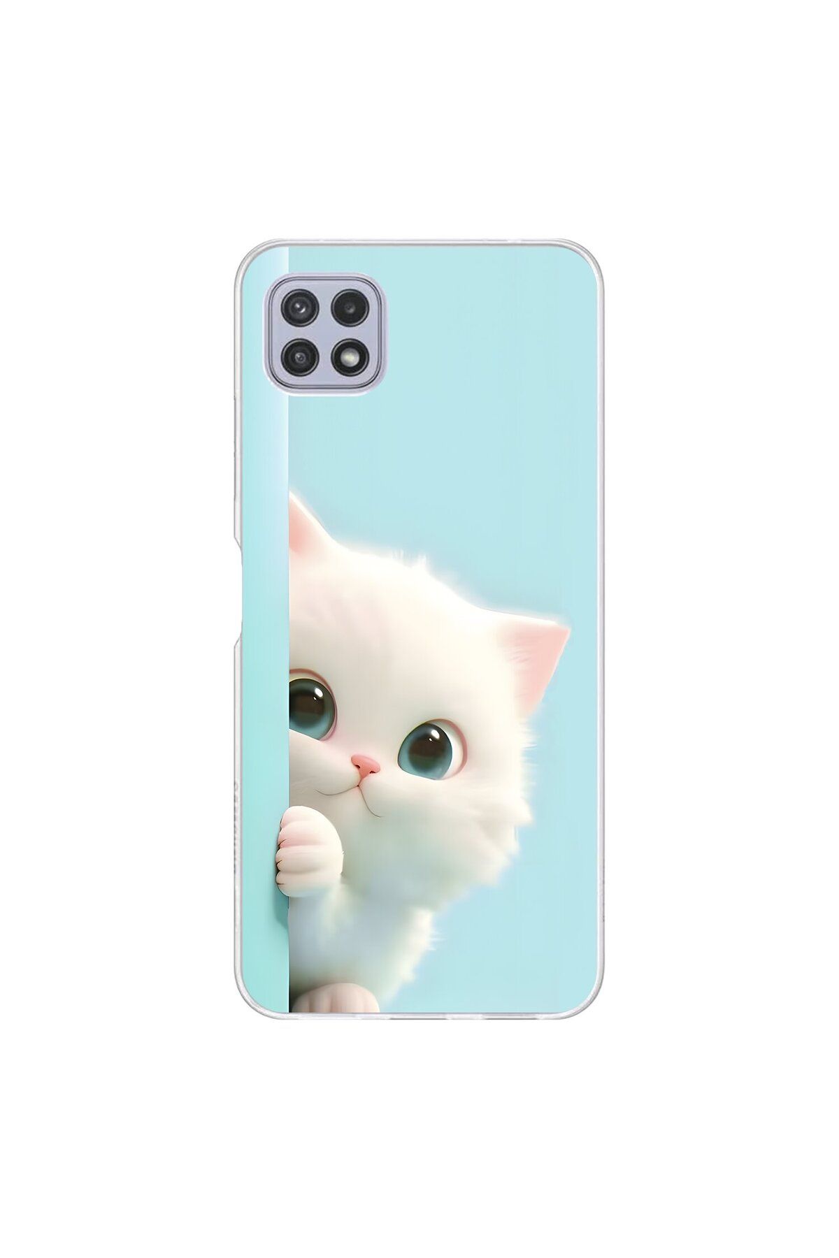 Dali Design Samsung Galaxy A22 Uyumlu Şeffaf Kılıf 2 Peluş Kedi Tasarımlı