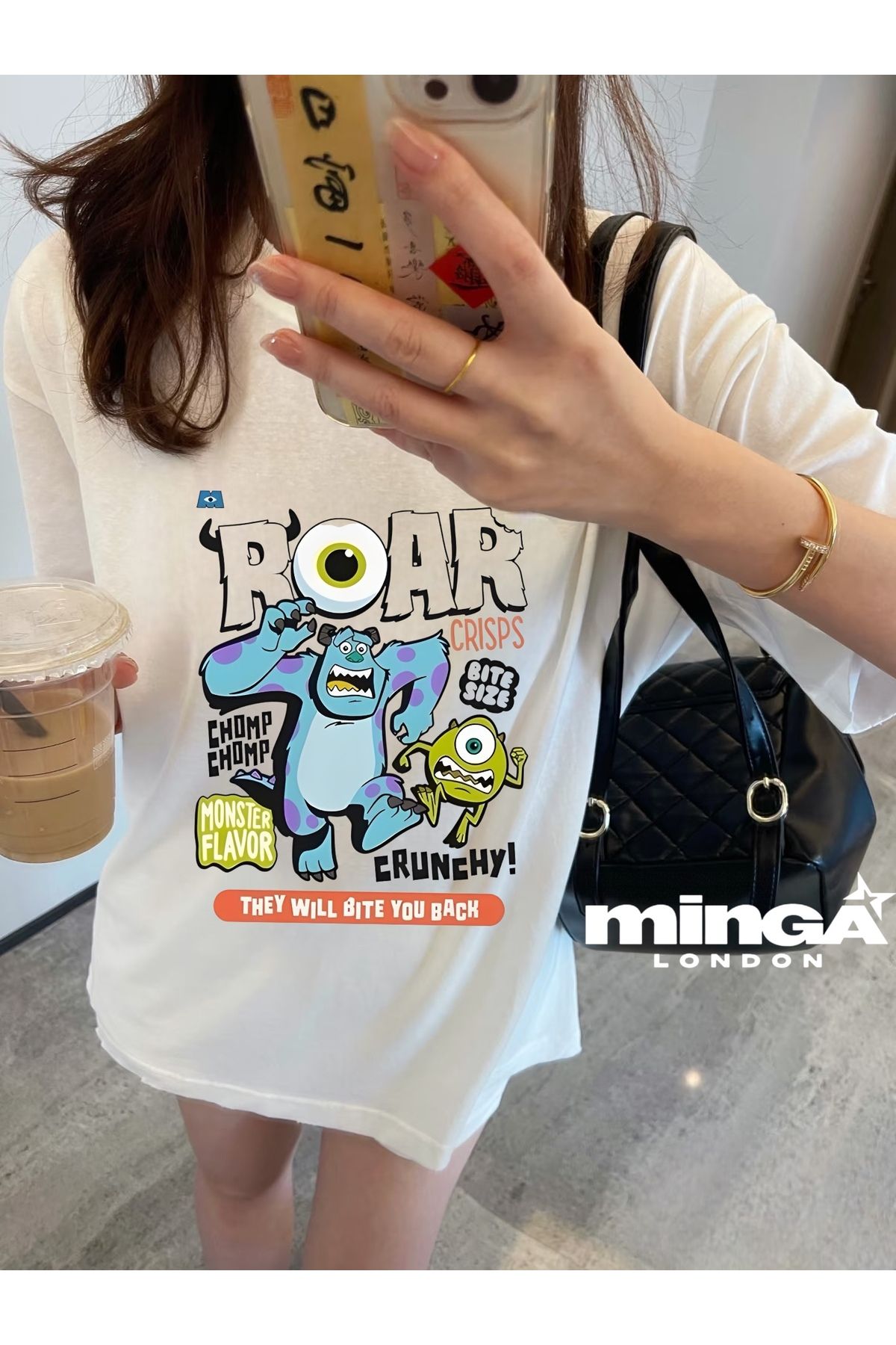 Minga London Roar Child Cartoon Baskılı Beyaz Oversize Tshirt- Minga London