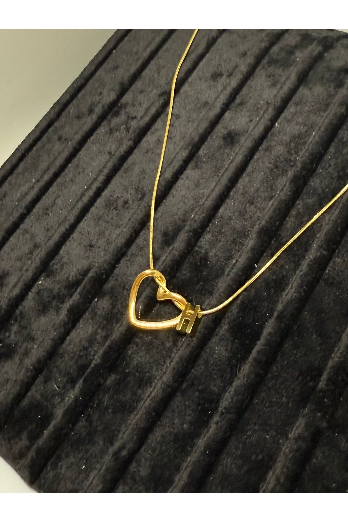 Gulsah's Store Çelik gold minimalist kalpli harfli kolye