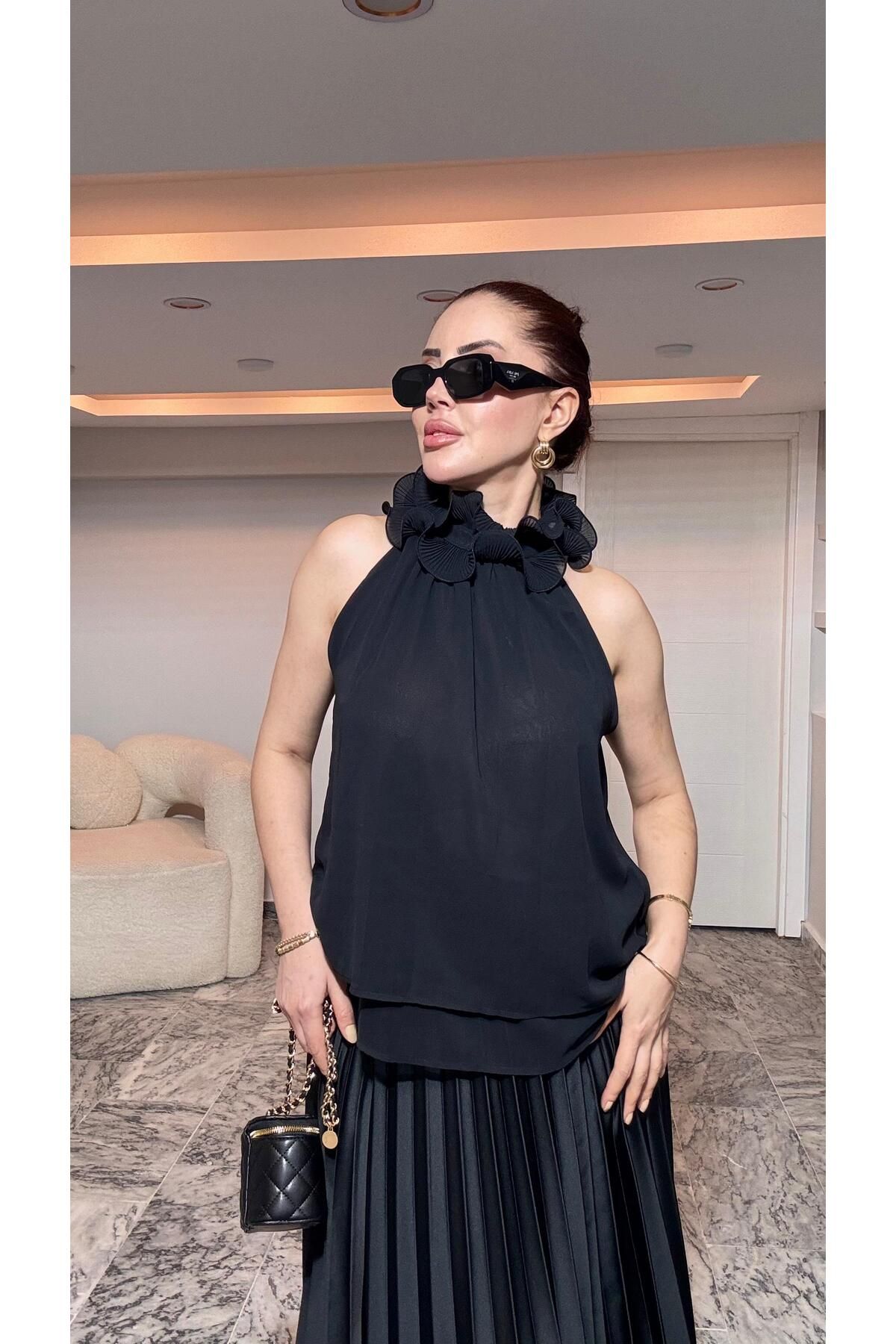 MODA pileli siyah beli lastikli s/m/l beden uyumlu etek