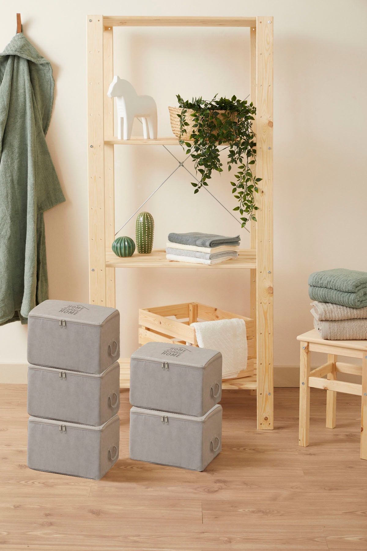 AboutThePerfect 5'li Gri Küçük Boy Baza Altı Çeyiz Hurç Organizer (30x22x18)
