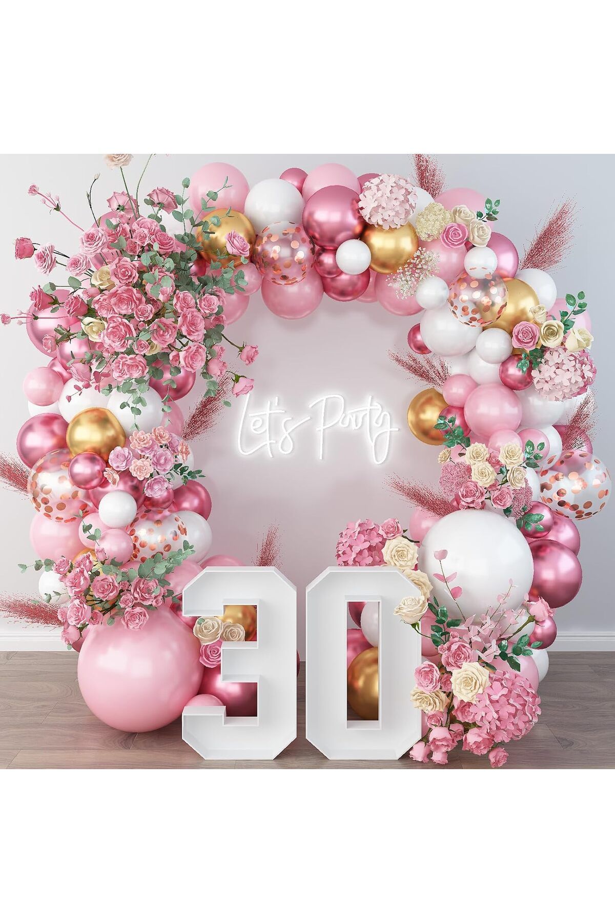 BALON DİYARI Pembe Gold Beyaz Karışık Balon Seti - 80 Parça Parti ve Süsleme Balonları