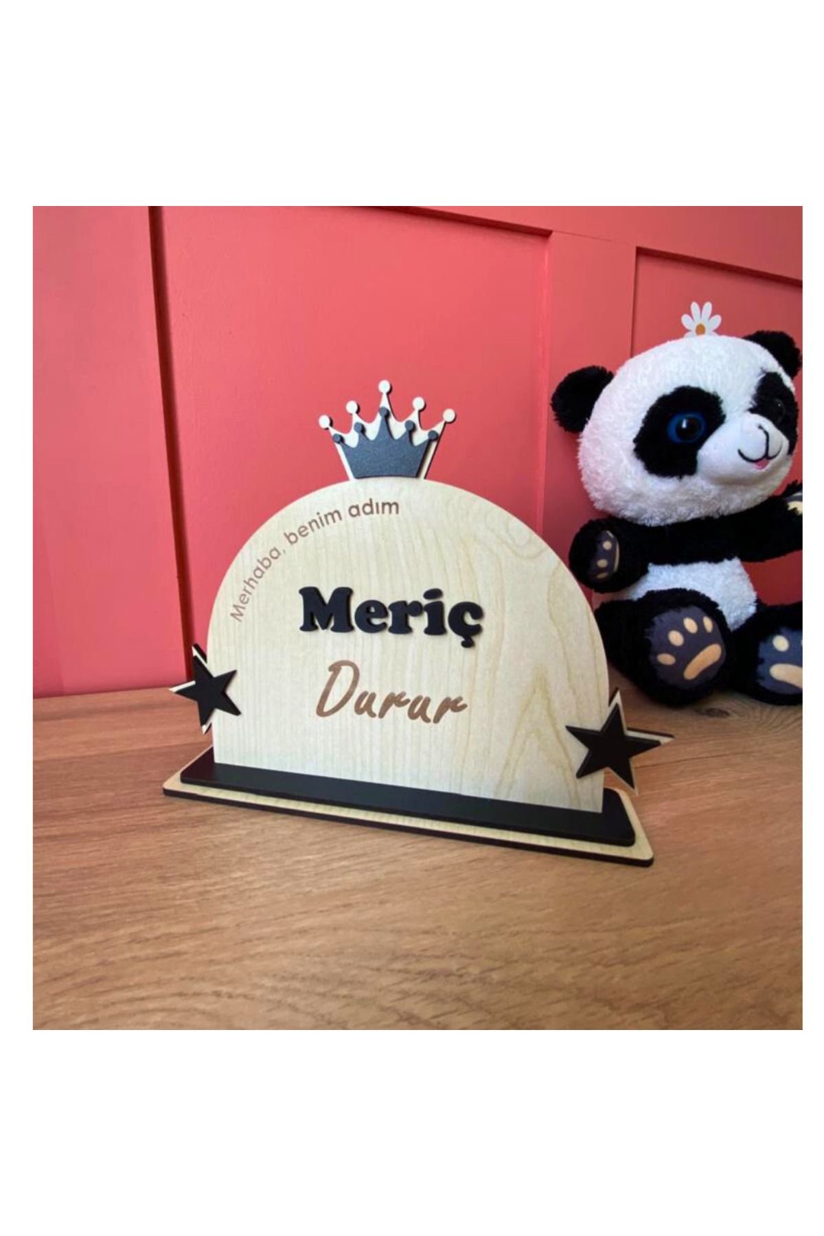 WoodenZoo Bebek Çocuk Odası Ahşap İsimli Kişiye Özel Yıldız Detaylı Standlı Erkek Çocuk Masa Dekoru Aksesuar