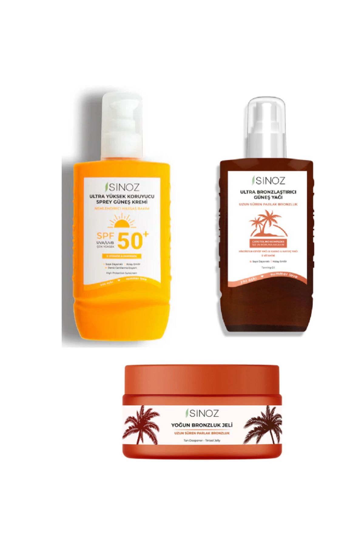SİNOZ Yaz 3'Lü Set Bronzlaştırıcı Yağı+Bronzlaştırıcı Jel+Güneş Kremi