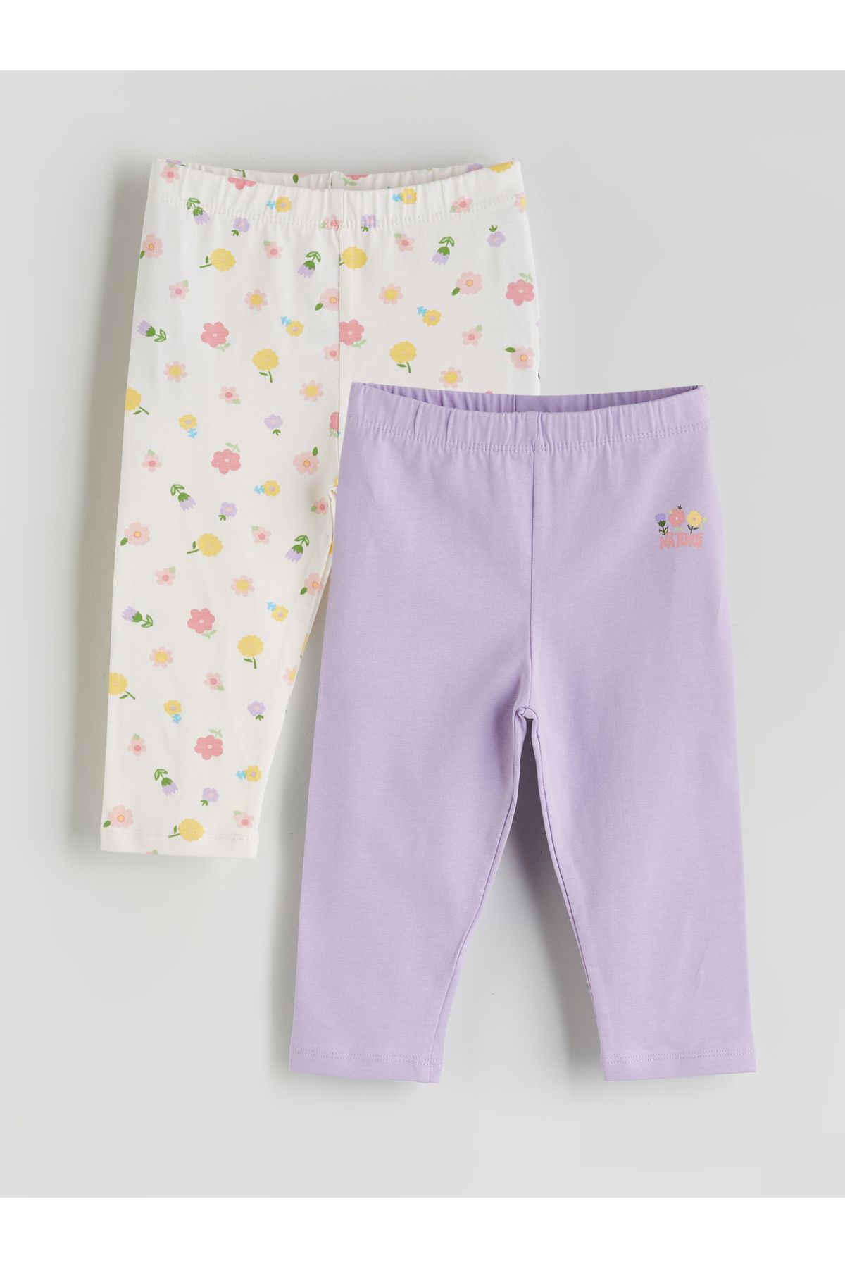 LC Waikiki Beli Lastikli Baskılı Kız Çocuk 3/4 Boy Tayt 2'li