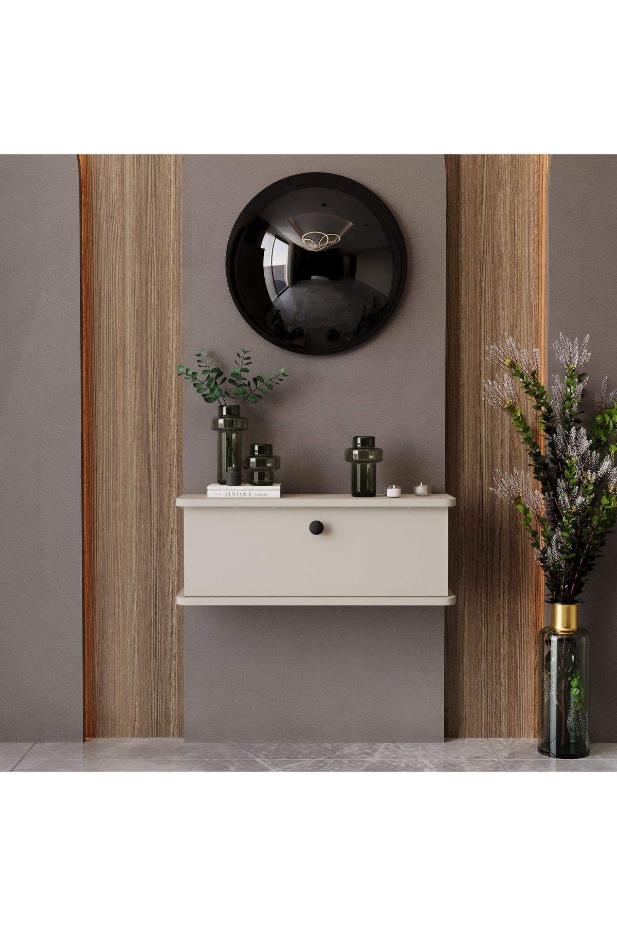melura home LUNARİS DRESUAR KUMTAŞI OVAL KENAR %100 MDF KAPAKLI DUVARA MONTE