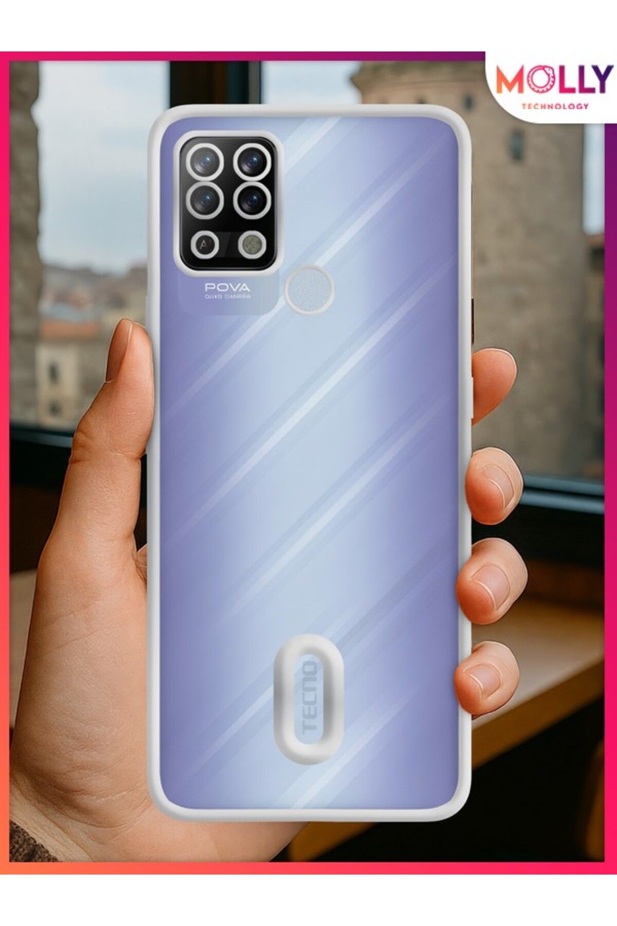 Molly TECNO POVA LD7 İçin Kenarları Gümüş Lens Koruyuculu Lou Lazer Şeffaf Silikon Kılıf