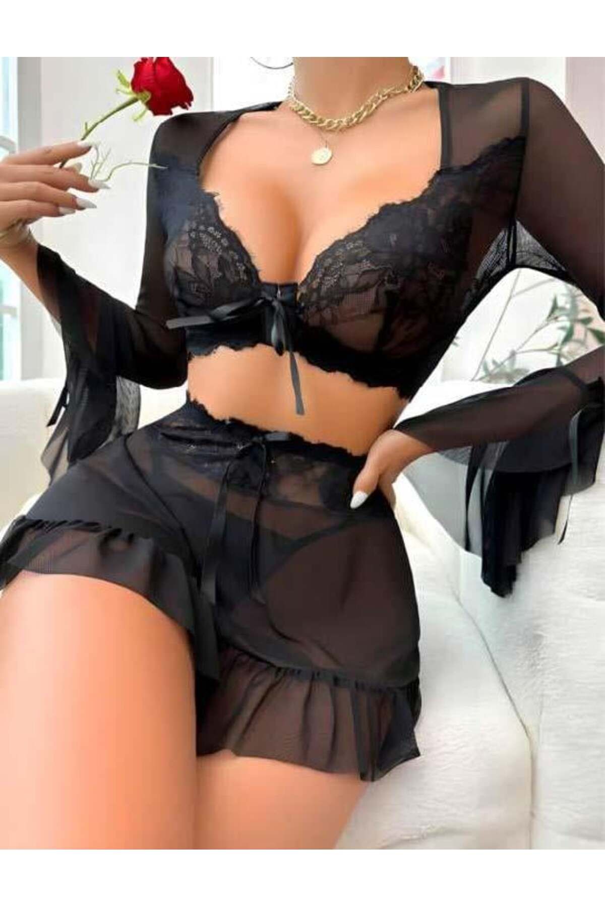 Mulvix Mulvxbrf Brf02 Siyah Dantelli Etekli Tül Bolero Sütyen Takım (Mulvix)