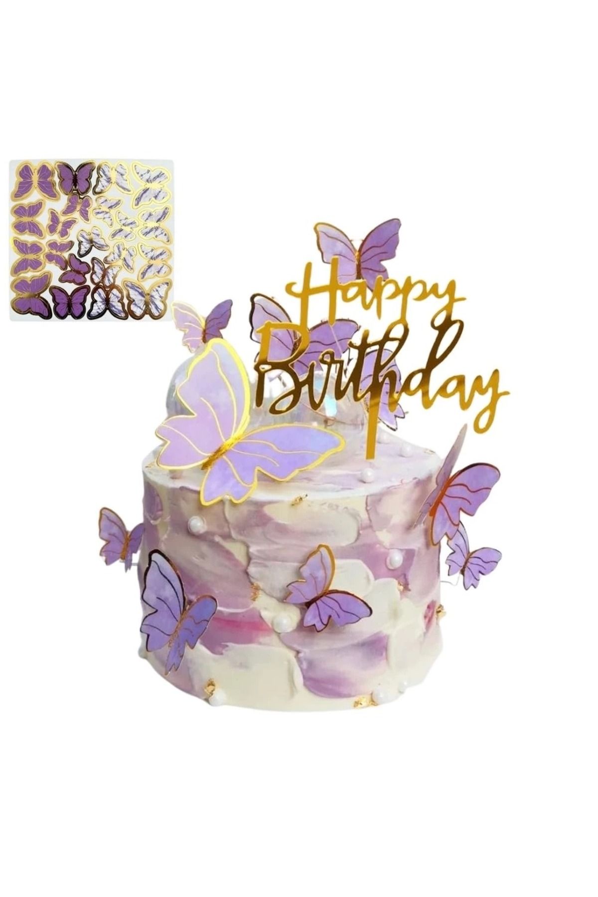 asöy Kelebek Figür Pasta Süsü Seti Renkli 3D Kelebek Figürlü Pasta ve Dekor Süsü Mor 21'li Balon süsleme