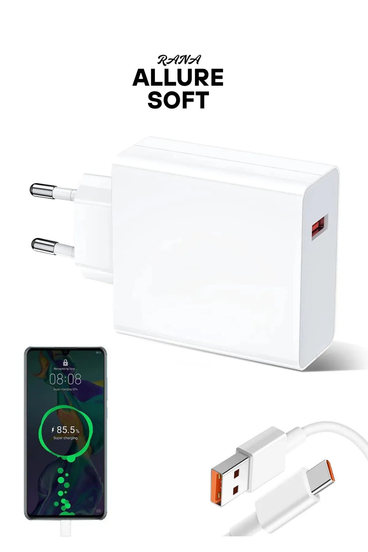 Allure soft 120W Ultra Hızlı Şarj Aleti + Type-C Kablo | Turbo Güç Adaptörü | Hızlı Şarj Garantili