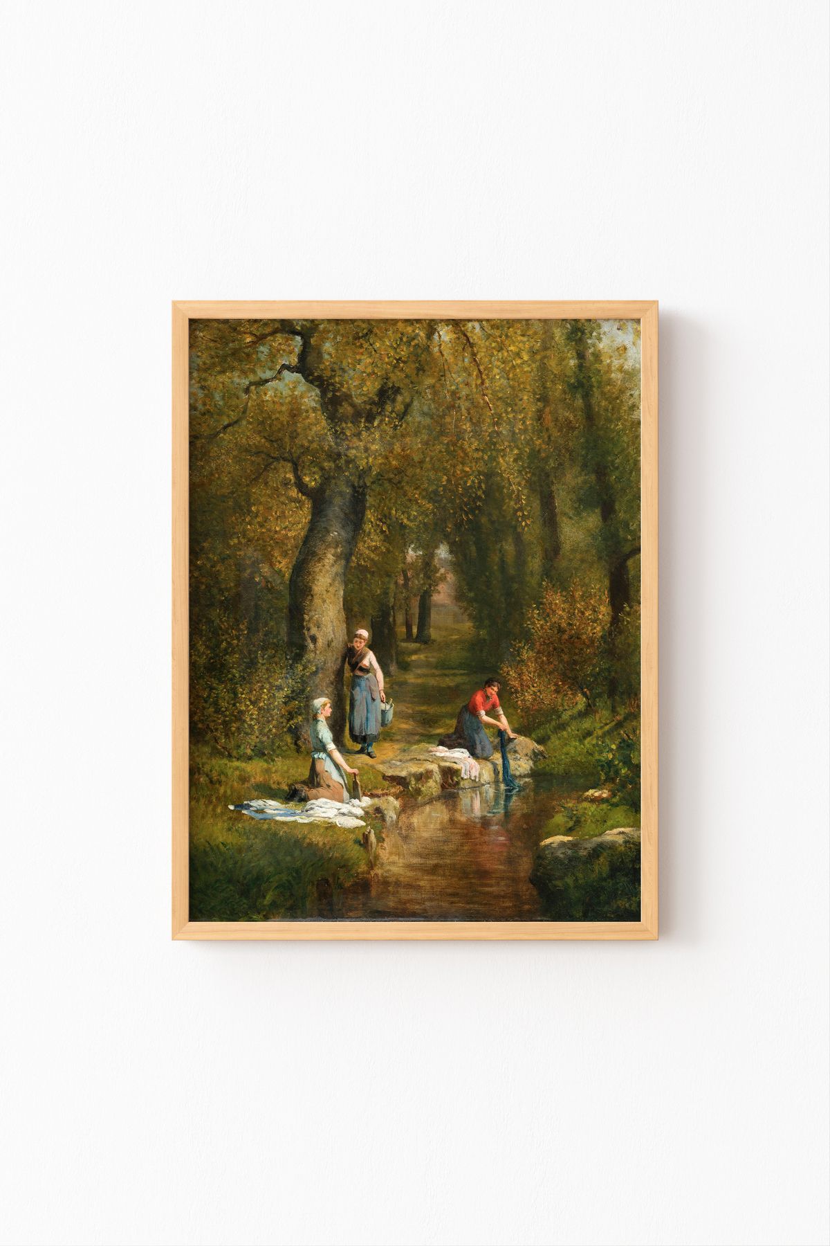 epiqart Çamaşırcı Kadınlar - Ahşap Desenli Çerçeve