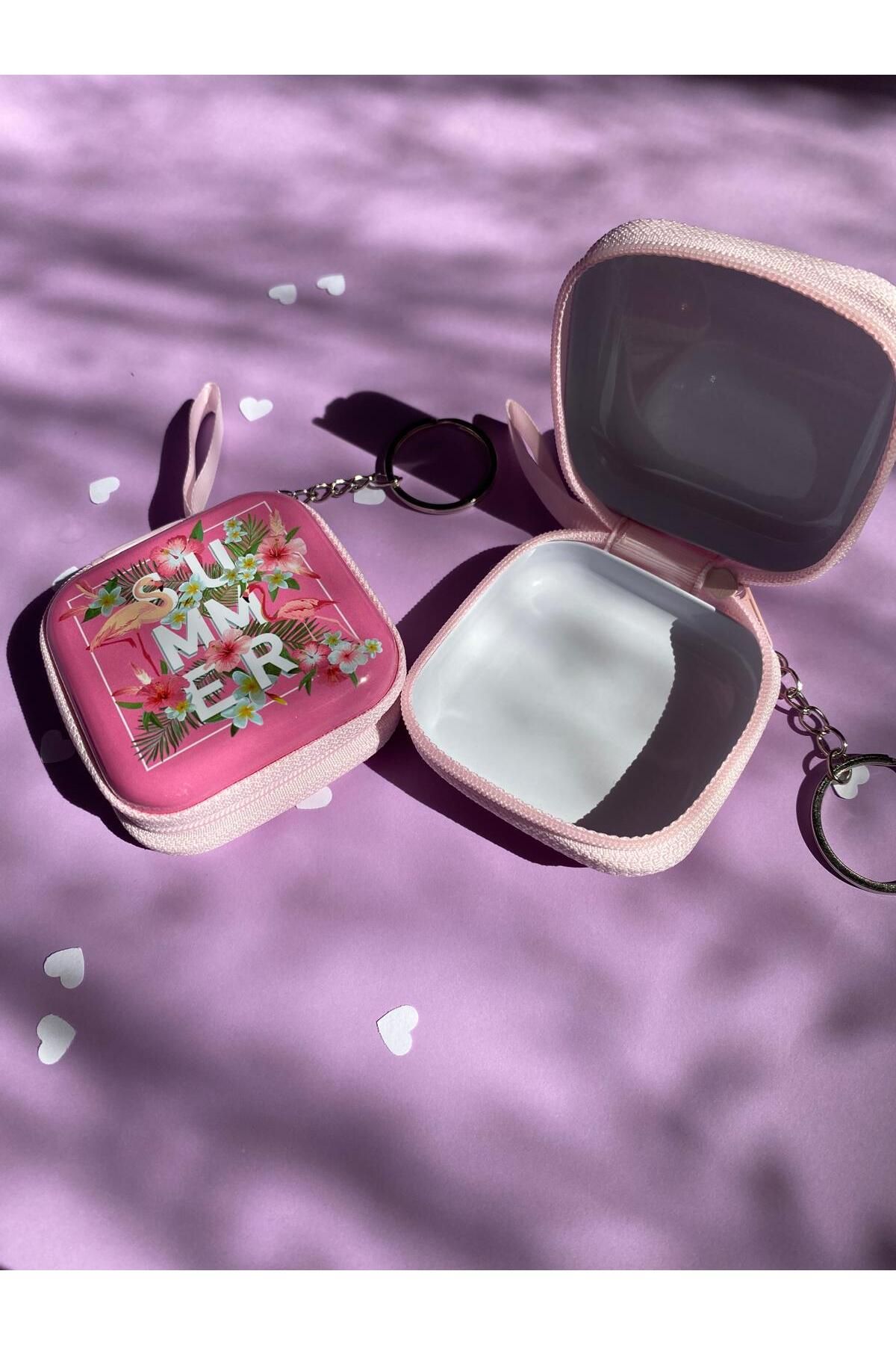 sabiha aksesuar desenli fermuarlı mini metal kutu, organizer(7cm)