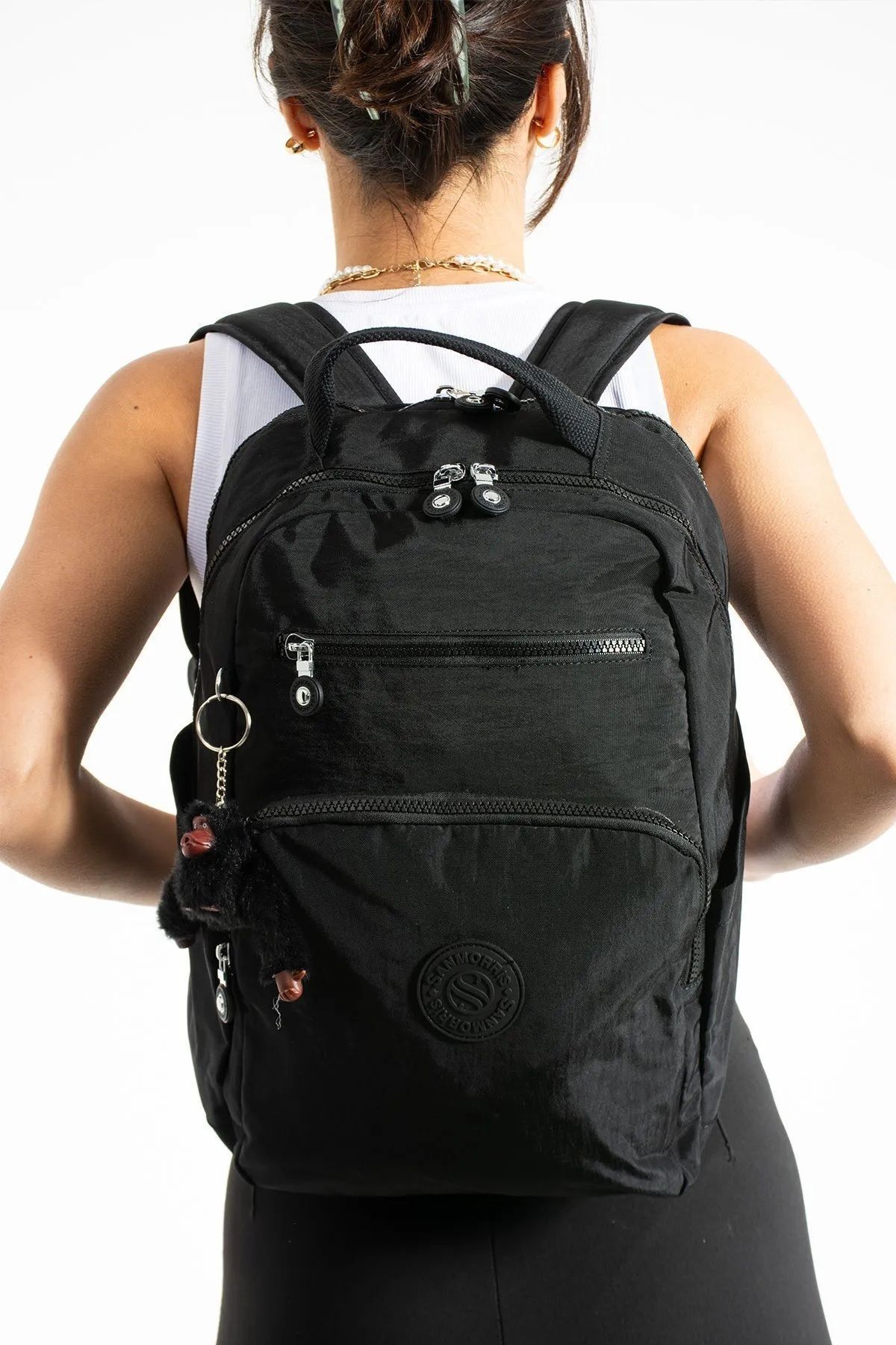 Elnara Unisex Suya Dayanıklı Krinkıl Kumaş Çok Gözlü Orta Boy Laptop Okul Ve Sırt Çantası