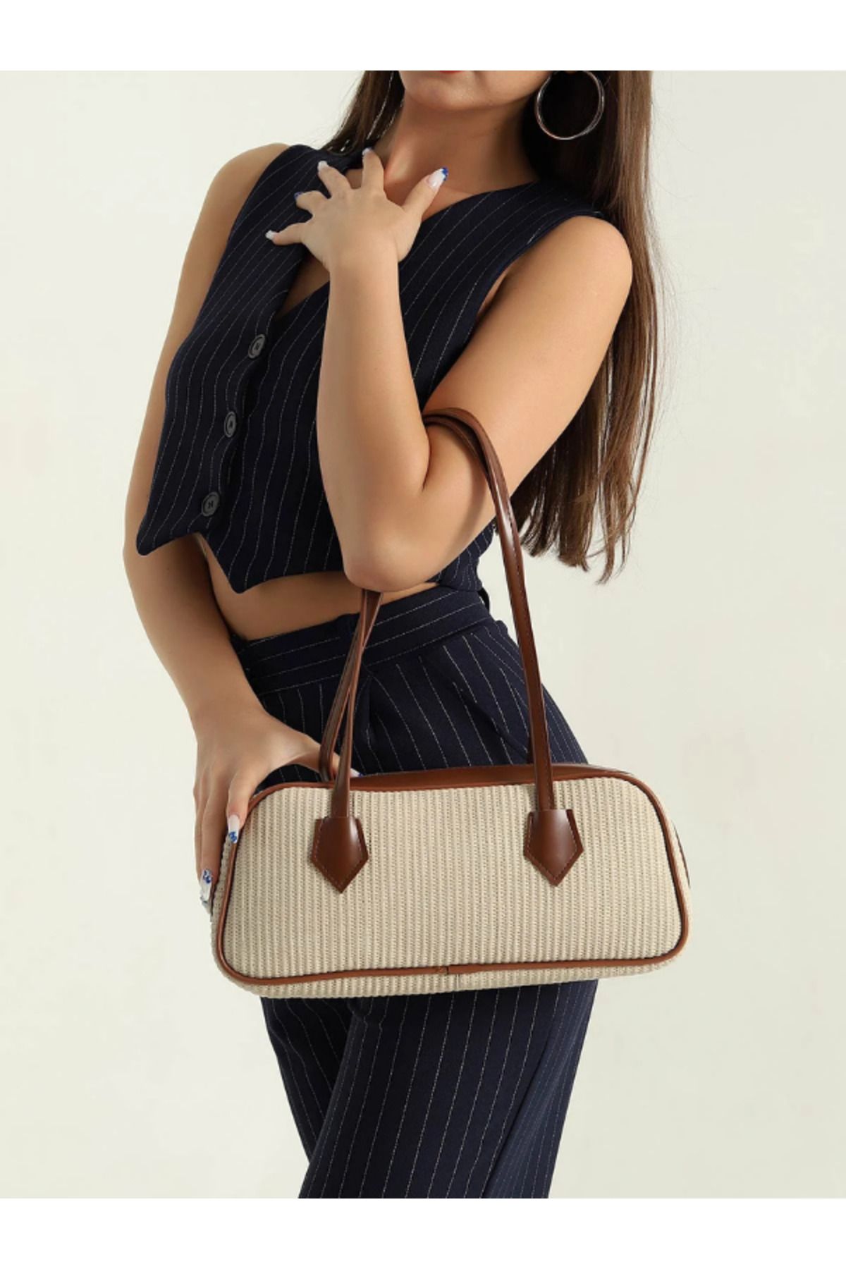 Blisshop Riva Hasır Örgü Tasarımlı Kadın El Kol ve Omuz Çantası