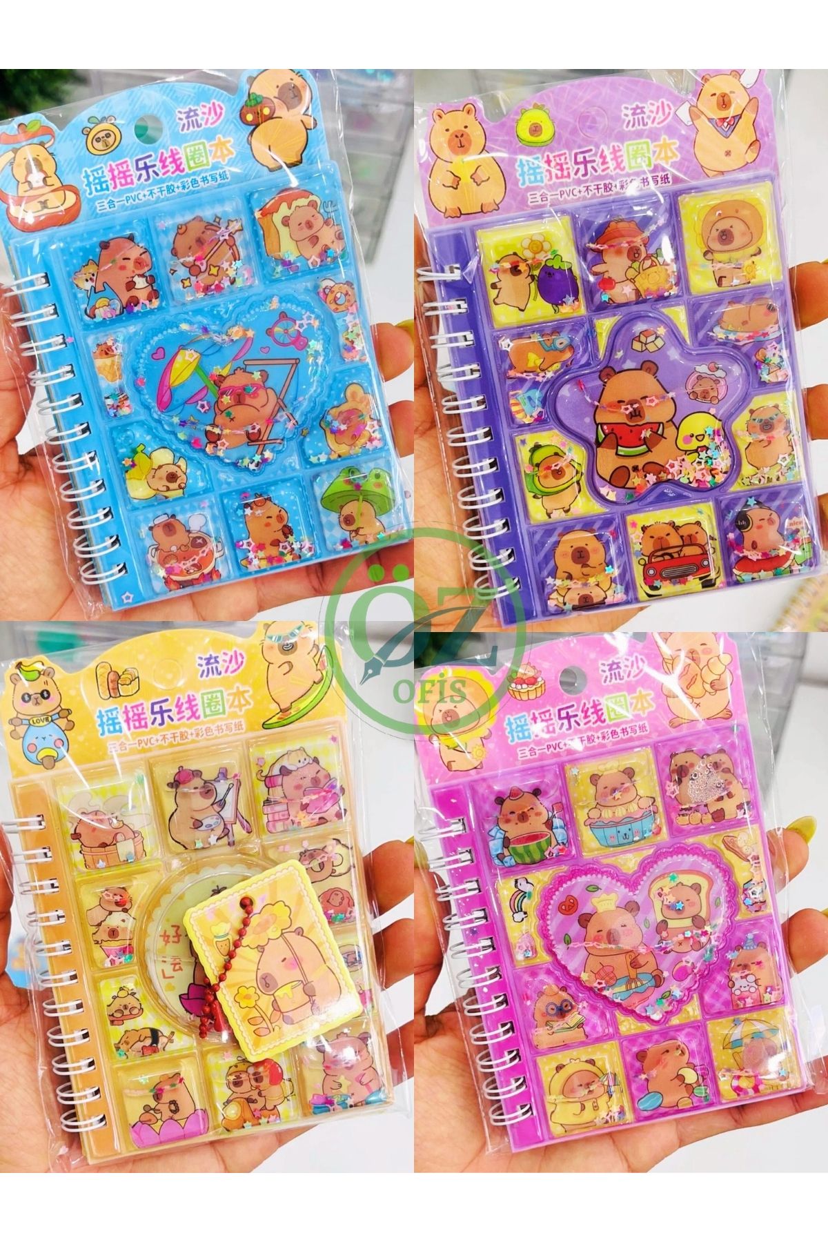 ÖZ OFİS Capybara Kapibara 3D Sulu Kapak Sticker Defter 8 Sayfa Sticker 30 Sayfa Not Defteri 1 adet