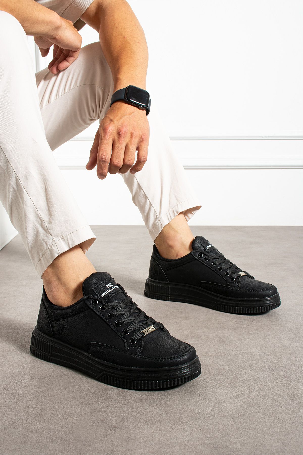 MCLACOS Erkek Sneaker Günlük Spor Ayakkabı Yüksek Taban Siyah - Rahat Tasarım x5