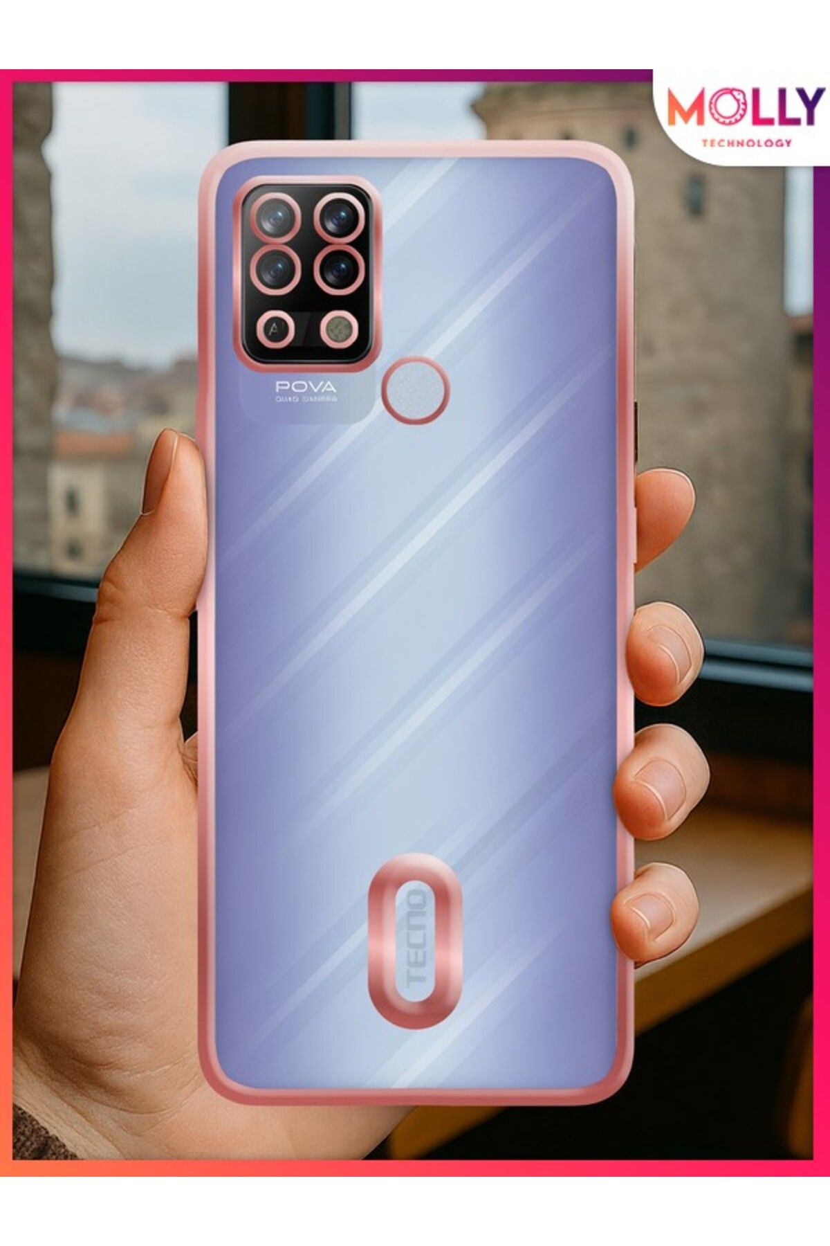 Molly TECNO POVA LD7 İçin Kenarları Rose Lens Koruyuculu Lou Lazer Şeffaf Silikon Kılıf