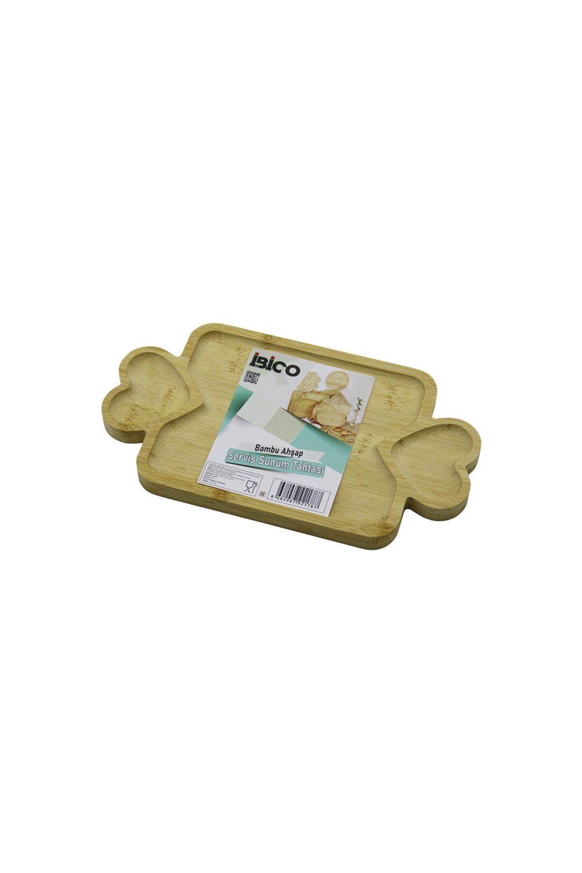 Findit DİKDÖRTGEN 3 BÖLMELİ=2İN1 KALP KULP - BÖLME + 1 AHŞAP BAMBU SERVİS SUNUM TEPSİ - TAHTASI 25 X 14 X 1