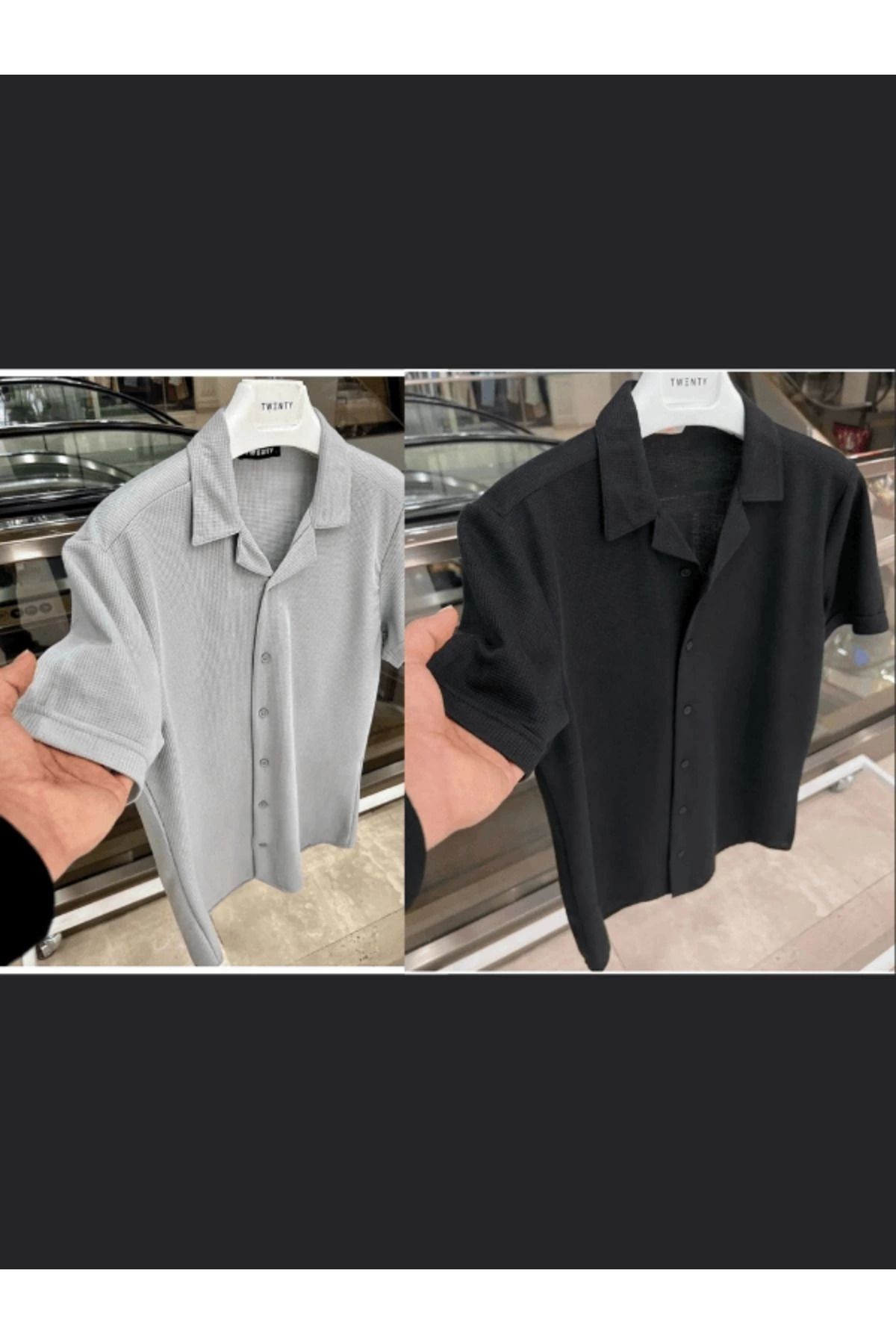 Store 2 lİ Set Avantaj Paket %100 Pamuk Kısa Kol Düğmeli Premium Erkek Yazlık Gömlek