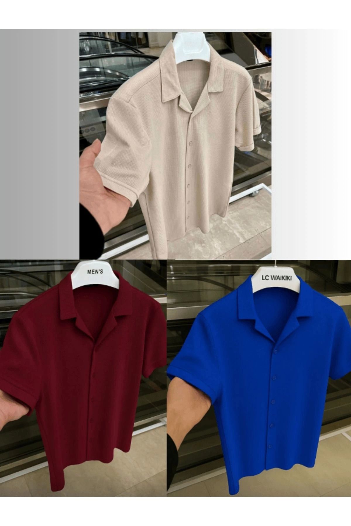 Store 3 lü Set Avantaj Paket %100 Pamuk Kısa Kol Düğmeli Premium Erkek Yazlık Gömlek