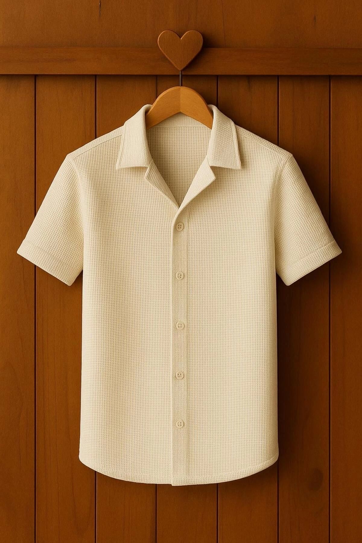 Store Yeni Sezon Slim Fit Kısa Kollu Premium Erkek Dokulu Waflle Gömlek