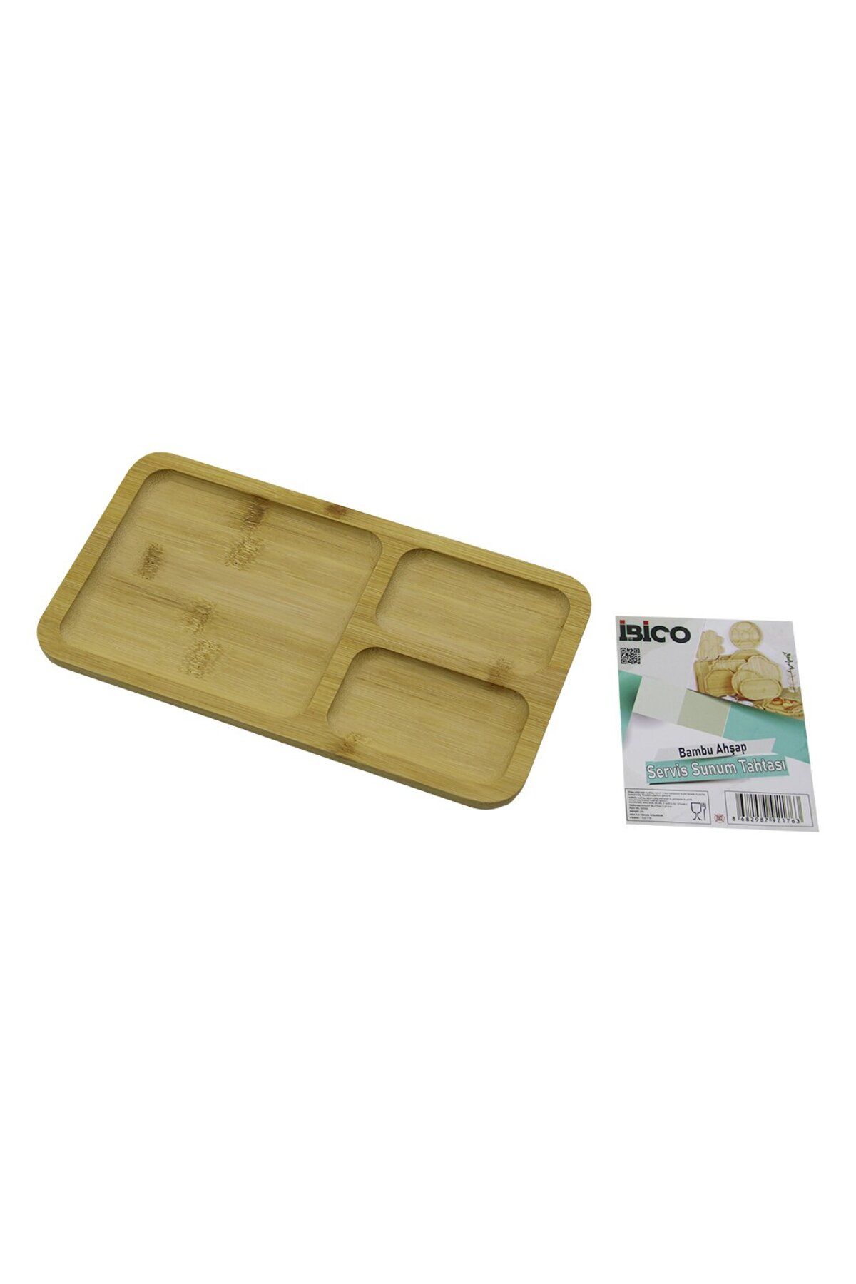 Findit DİKDÖRTGEN 3 BÖLMELİ=2+1 AHŞAP BAMBU SERVİS SUNUM TEPSİ - TAHTASI 24.8 X 13.8 X 1.4CM (2818)