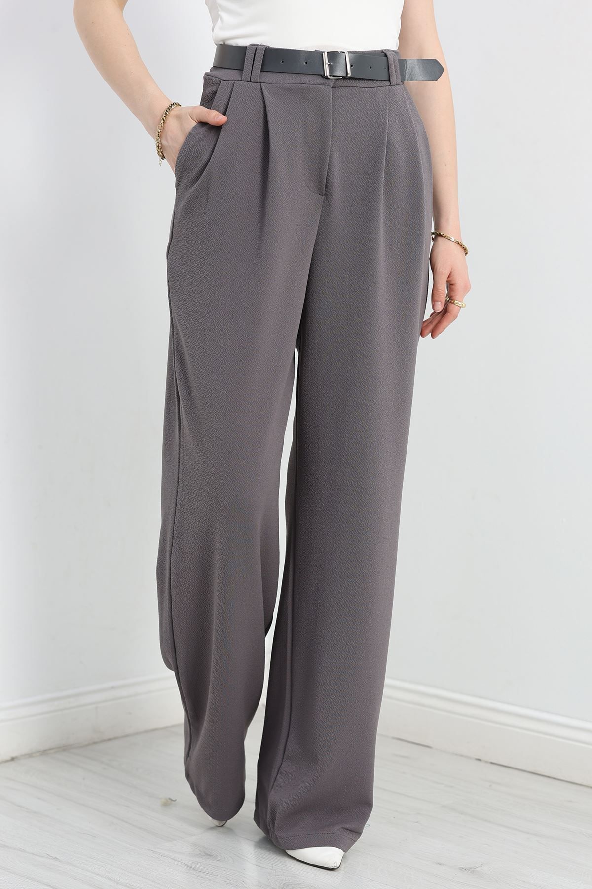 Fashi10 Zra Krep Palazzo Pantolon Füme