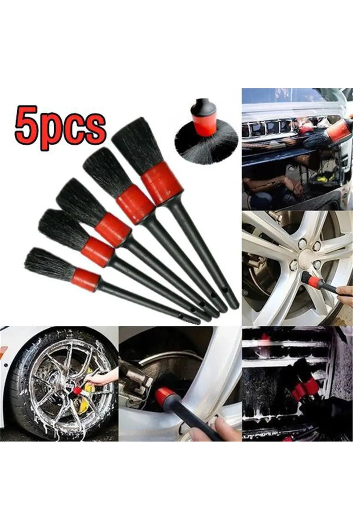 MAİN SHOP 5'li Detaylandırma Fırça Seti Araba Fırçaları Araba Torpido Döşeme Jant Temizleme Fırçası M-1037