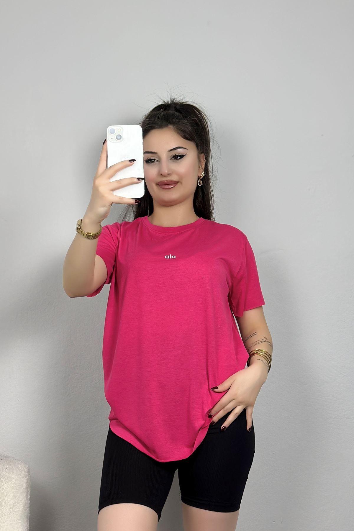 Fashi10 İnce Suprem Pis Dikiş Tişört Fuşya