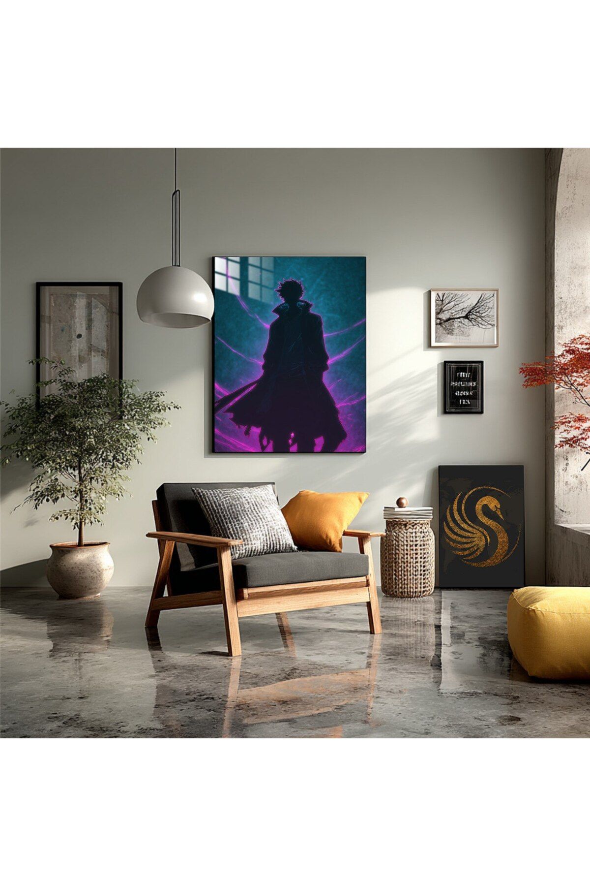 Lora Loom Anime Metal Poster – Gizemli Karanlık Savaşçı | Neon Enerji Temalı Manga Duvar Dekoru, Otaku