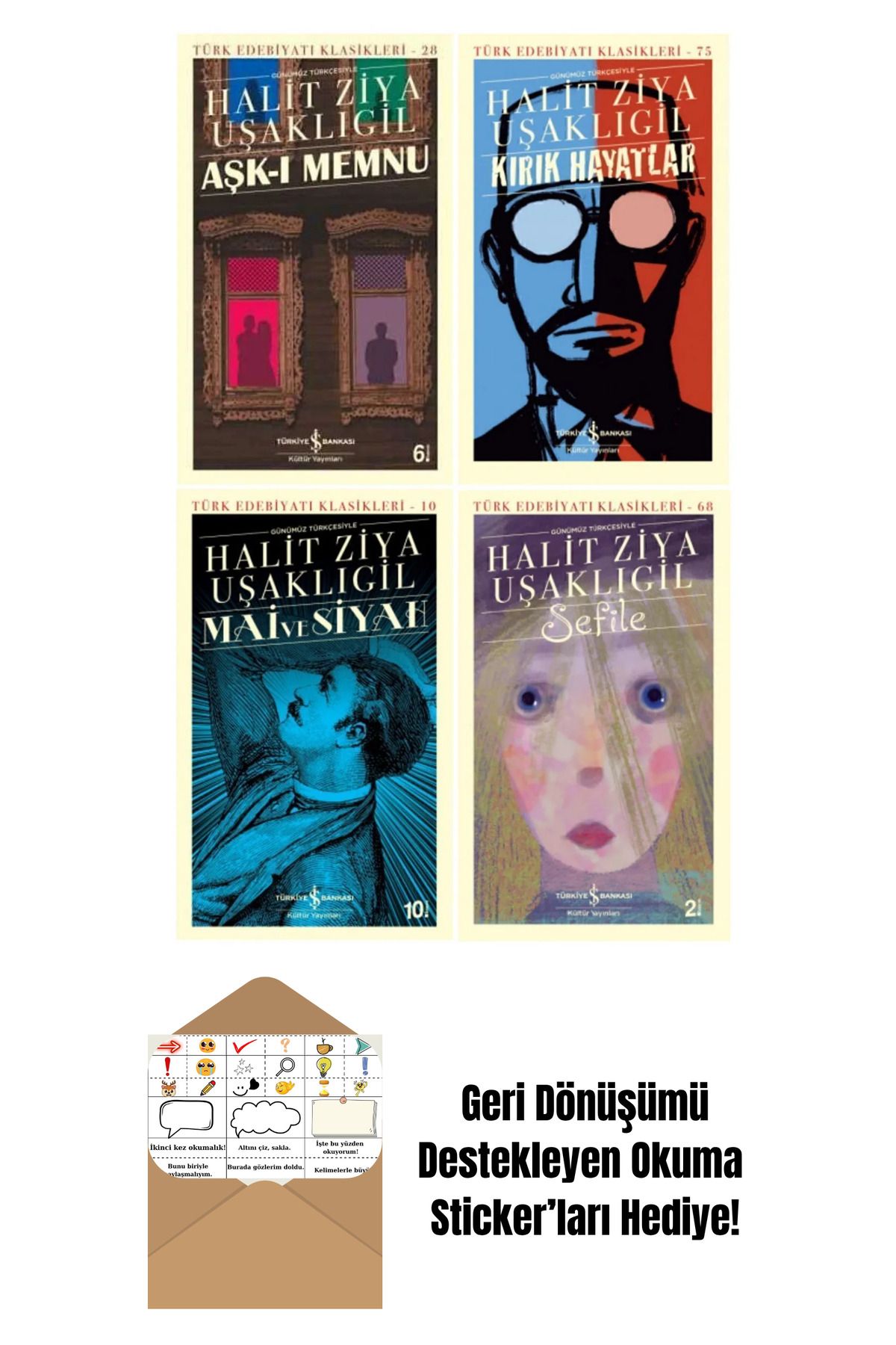 TÜRKİYE İŞ BANKASI KÜLTÜR YAYINLARI Halit Ziya Uşaklıgil 4 Kitap Set + Okuma Sticker'ları