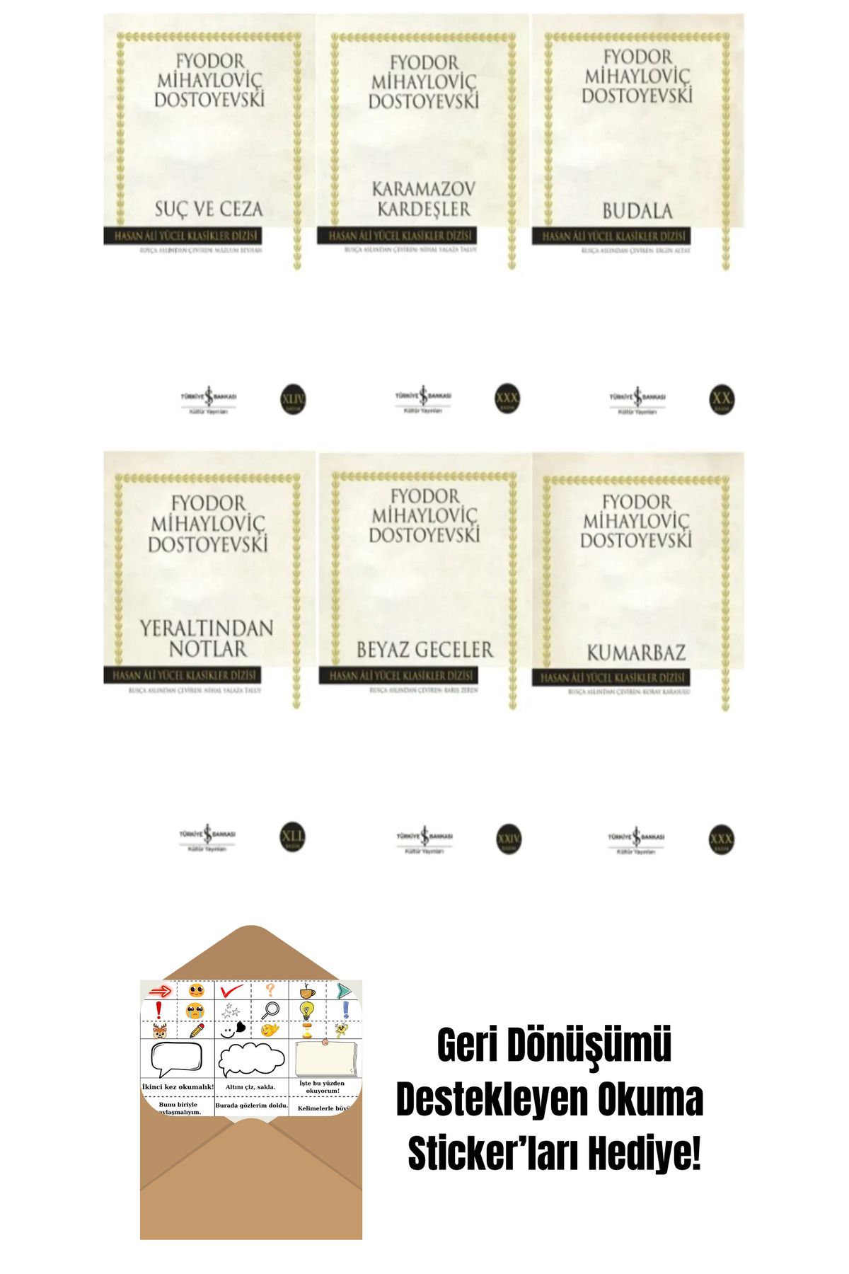 TÜRKİYE İŞ BANKASI KÜLTÜR YAYINLARI Dostoyevski 6 Kitap Set + Okuma Sticker'ları