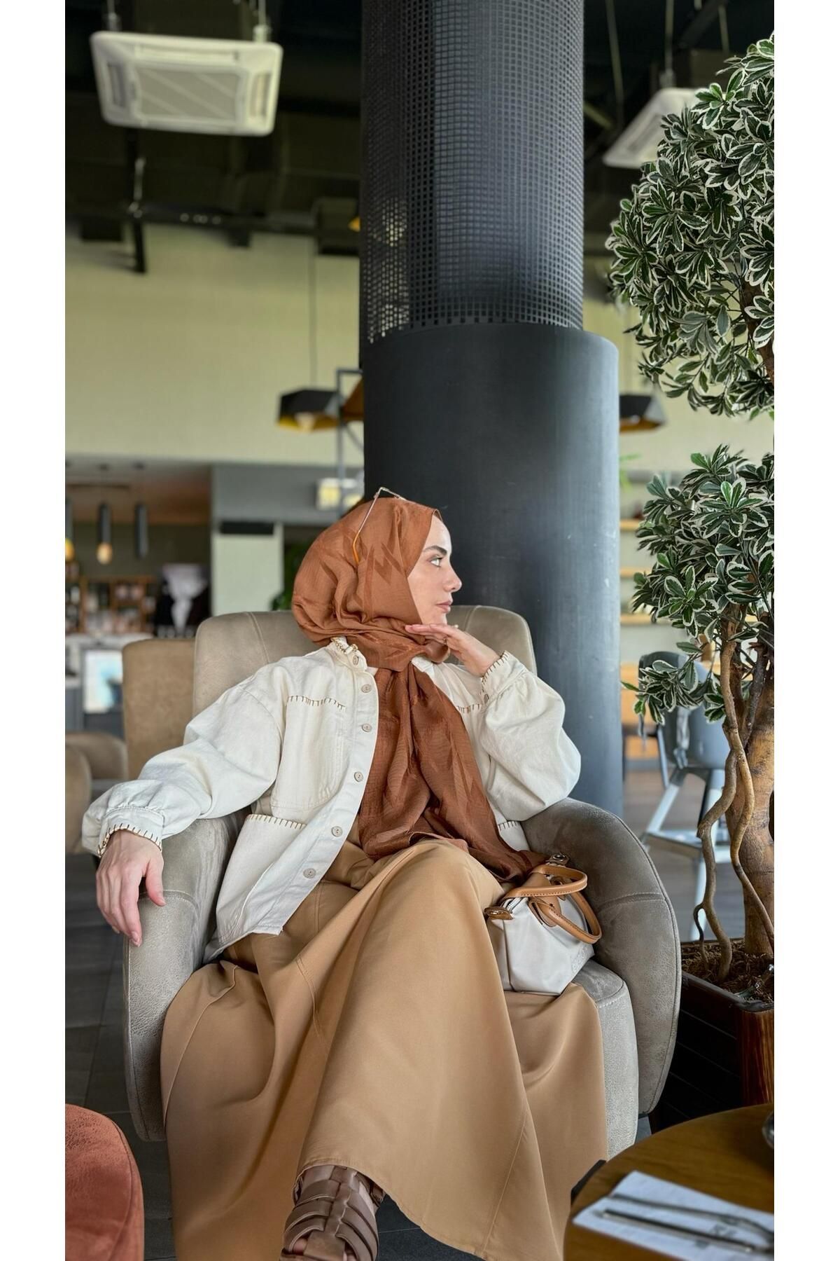 Touche Beli Büzgülü Dokuma Etek Camel