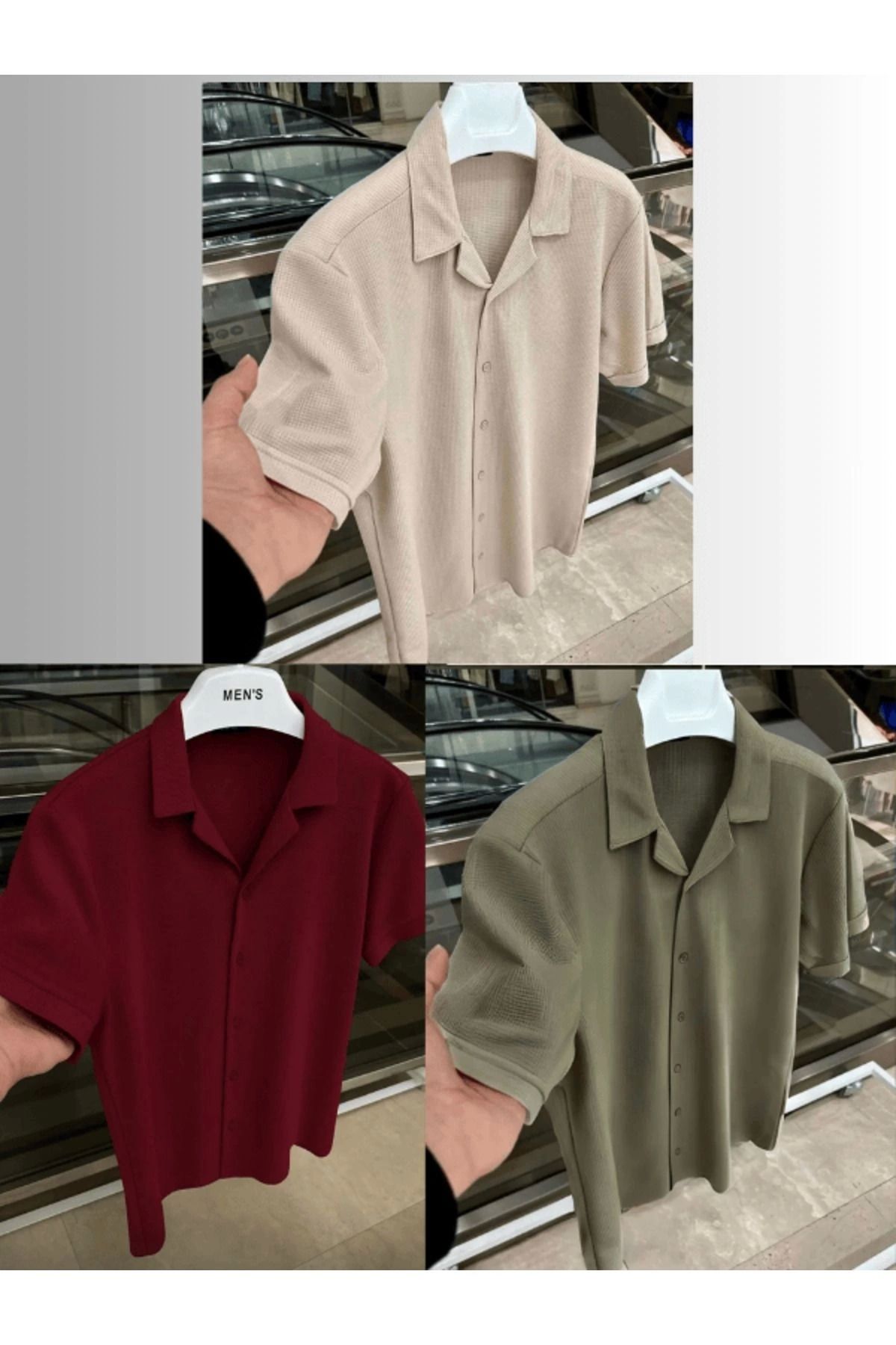 Store 3 lü Set Avantaj Paket %100 Pamuk Kısa Kol Düğmeli Premium Erkek Yazlık Gömlek