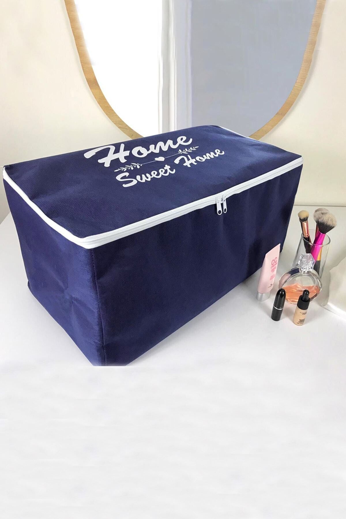 teknotrust Lacivert fermuarlı mega boy çeyizlik saklama ve düzenleme hurcu 80x50x40cm