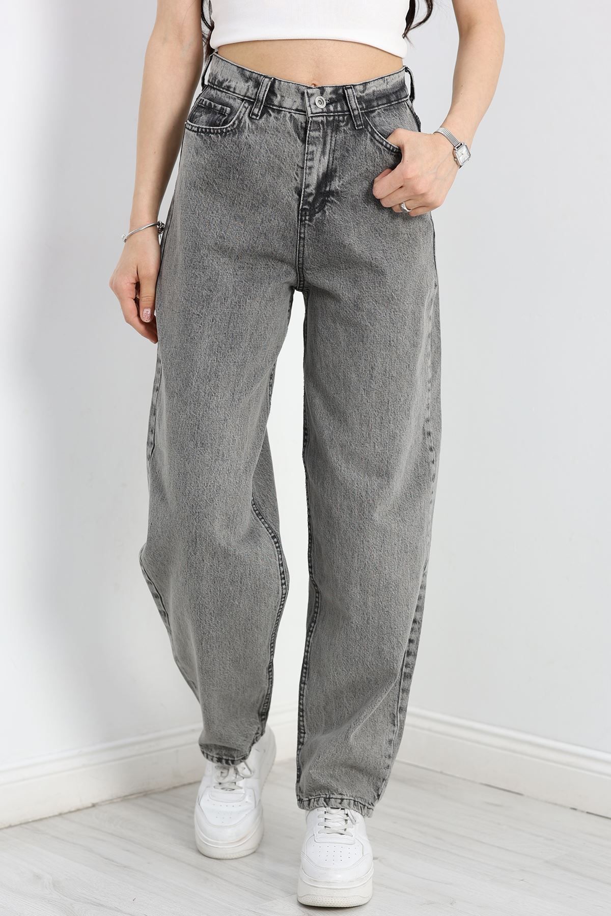 Fashi10 Baggy Kot Pantolon Füme