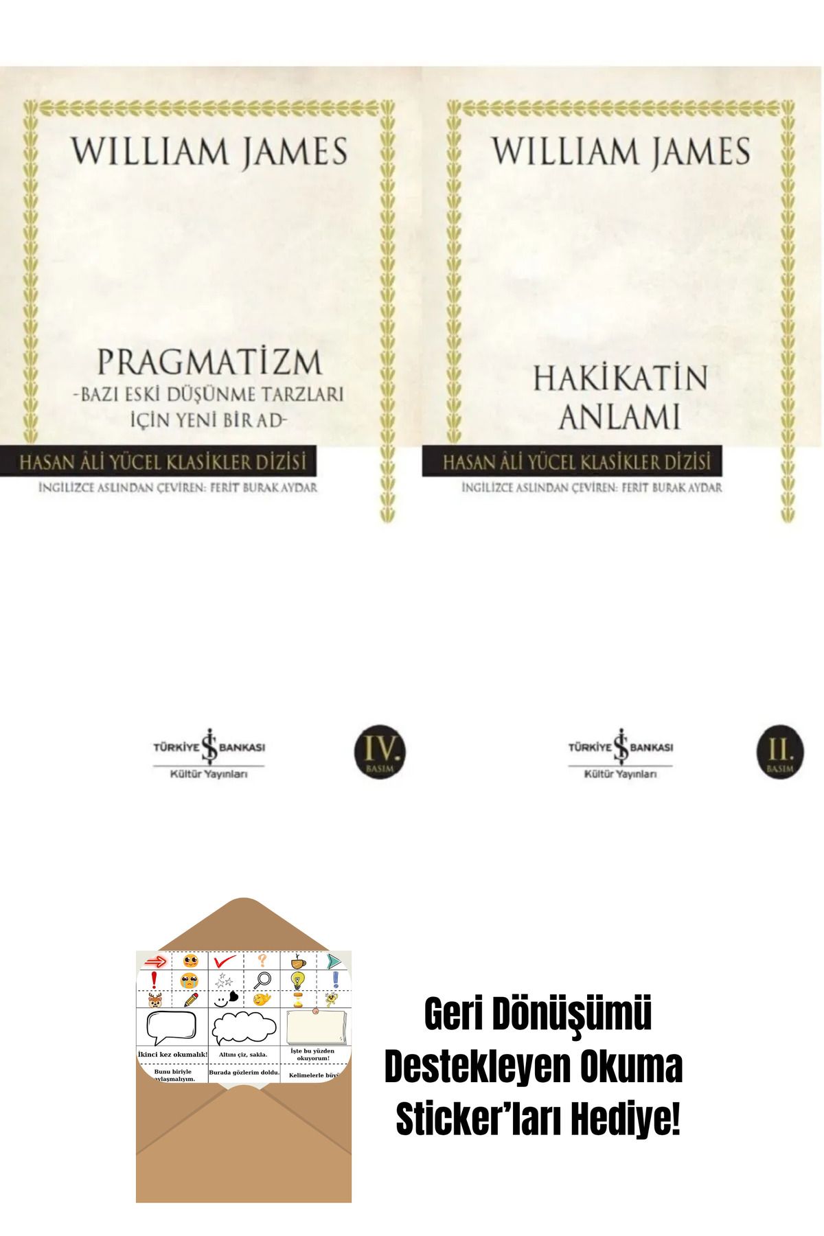 TÜRKİYE İŞ BANKASI KÜLTÜR YAYINLARI 2 Kitap Takım William James + Okuma Sticker'ları