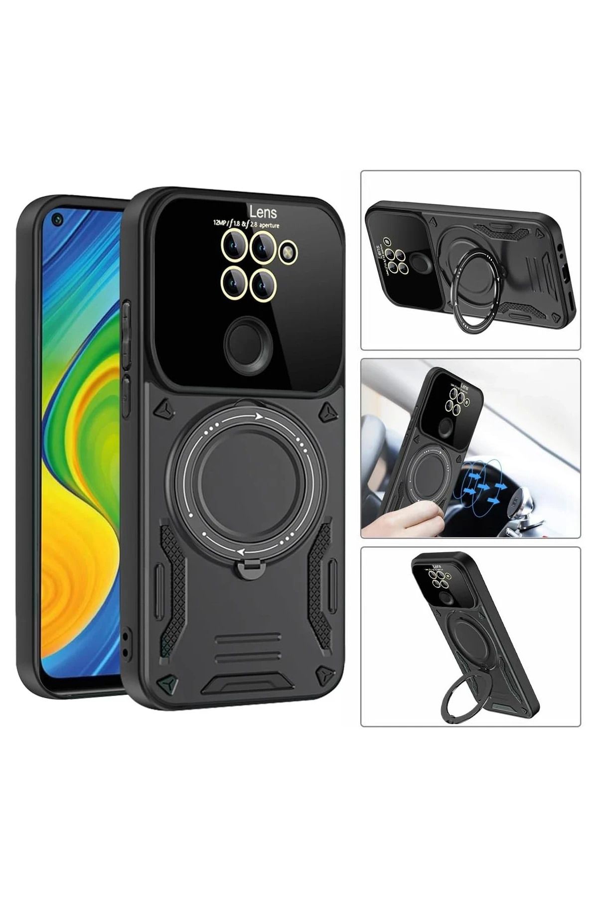 nerede bulurum Newface Xiaomi Redmi Note 9 Joy Lens Standlı Kapak - Siyah