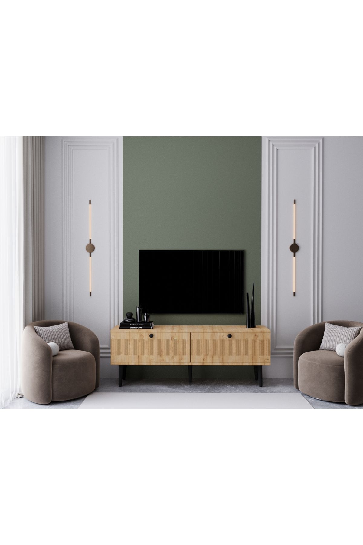 melura home MELURA TV ÜNİTESİ SAFİR MEŞE 140 CM 2 KAPAKLI %100 MDF LAKE AHŞAP AYAKLI