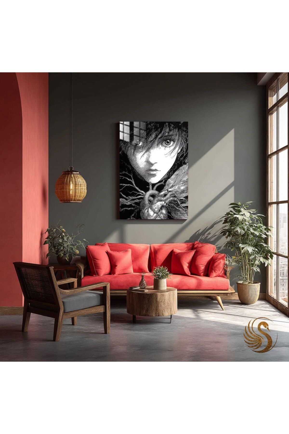 Lora Loom Anime Metal Poster – Gotik Korku Sanatı | Siyah-Beyaz Manga Duvar Dekoru, Otaku ve Sanat Sever