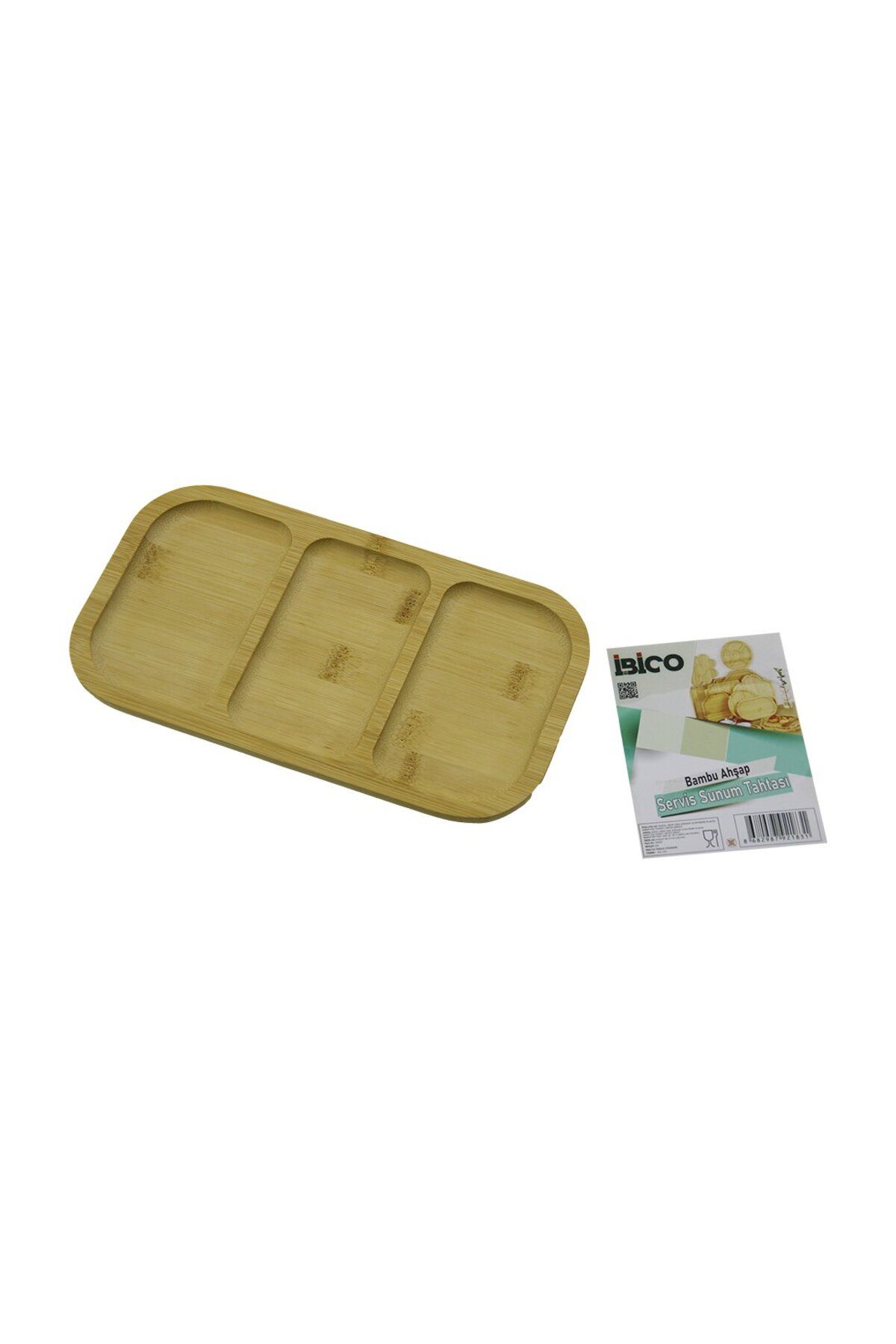 Findit DİKDÖRTGEN 3 BÖLMELİ=2+1 AHŞAP BAMBU SERVİS SUNUM TEPSİ - TAHTASI 25 X 14 X 1.4CM (2818)